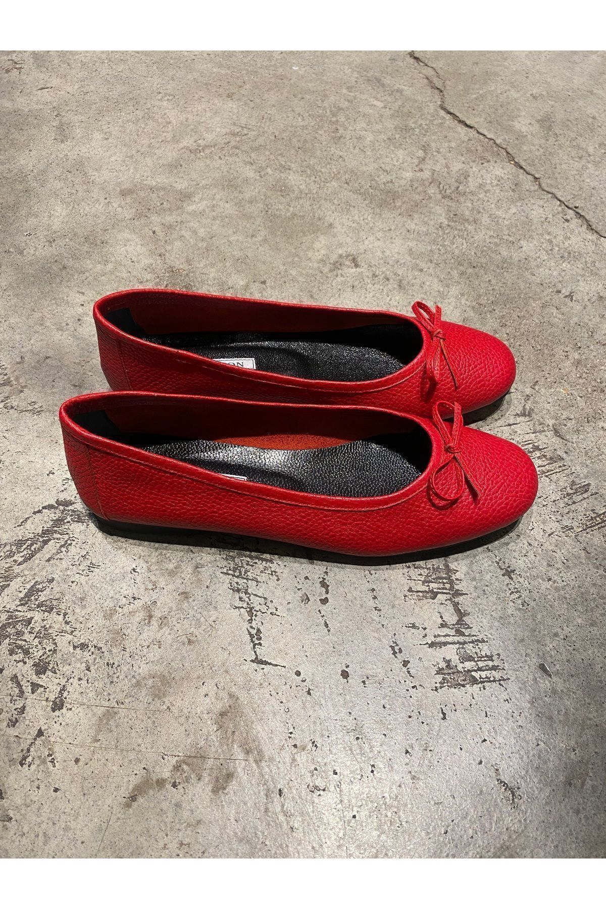 LA PASSION  HAKİKİ DERİ TAMAMI EL YAPIMI FLOTER KIRMIZI BABET - Görsel 5