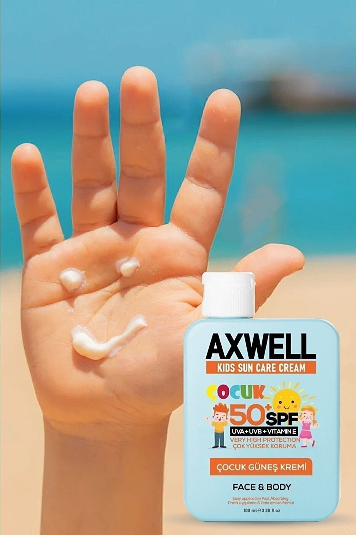 AXWELL Kids Sun Cream Çocuk Güneş Kremi Çok Yüksek Koruma + Vitamin E Spf 50+ 100ml fotoğrafı 3 (önizleme)