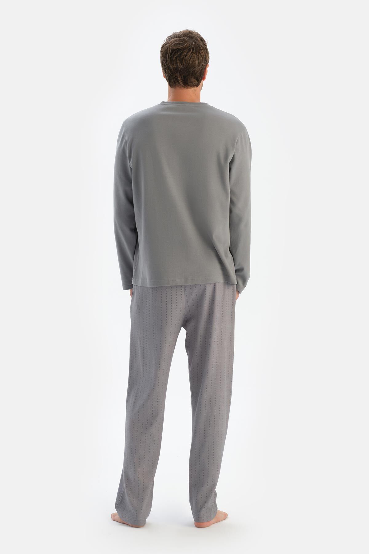 ست پیژامه مردانه مجموعه لباس خواب GRY V NECK FLETO T SHIRT PANTS Dagi