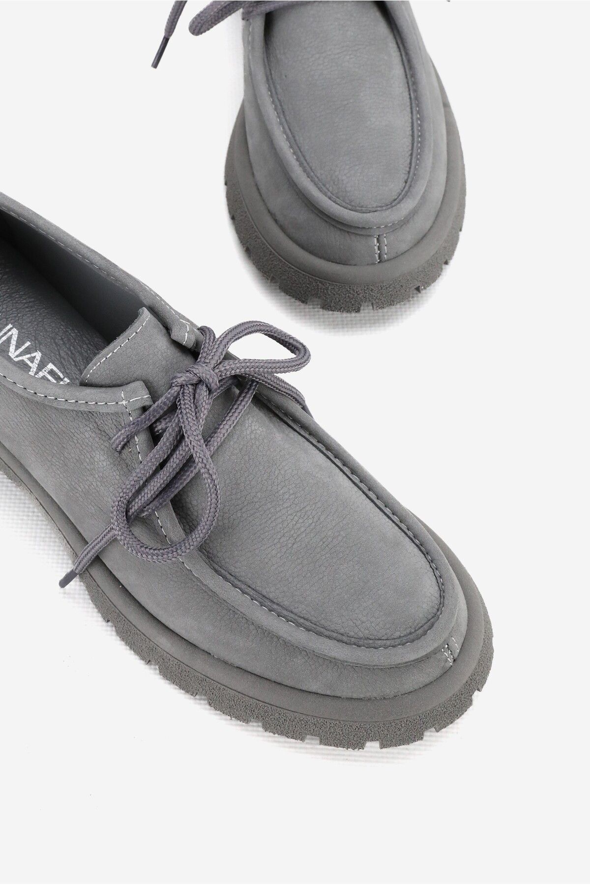TUNAELLİ-Gray Nubuck Genuine Natural Leather - Size 36-41 Lace up Oxford Shoes 1