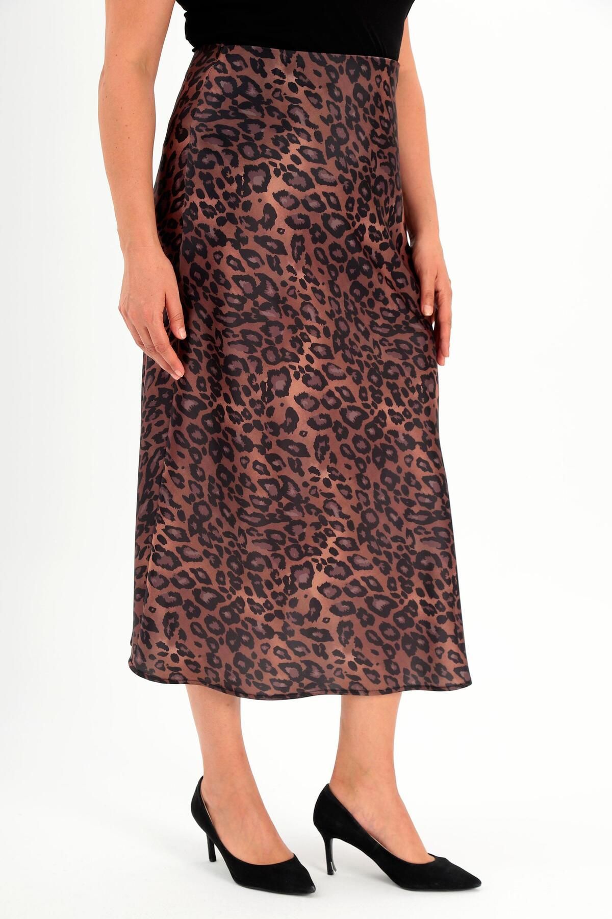 Metpoint-Trend42Plus Plus Size Leopard Patterned Brown Skirt with Elastic Waist 2