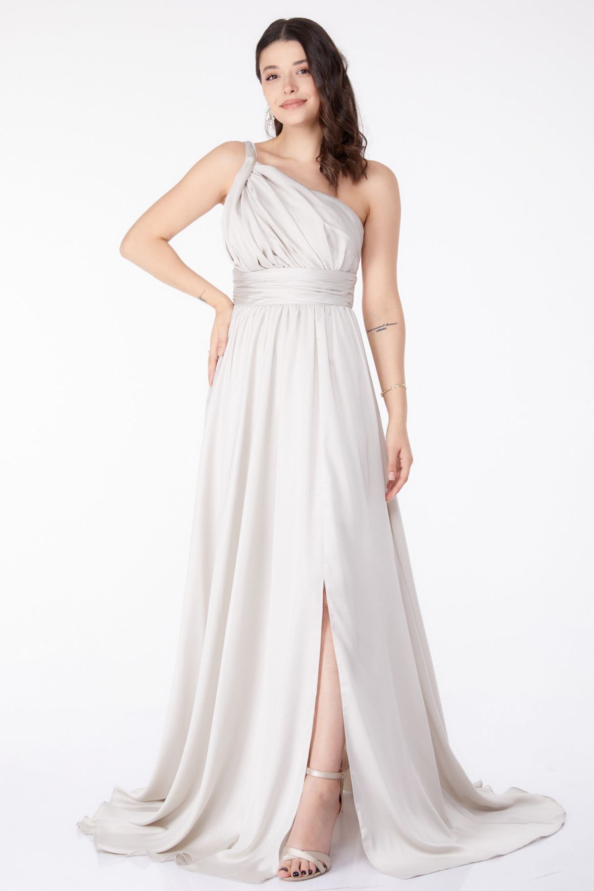 TOFİSA-Weißes, glitzerndes, ärmelloses, gerades, mittellanges Abendkleid für Damen - 25460 2