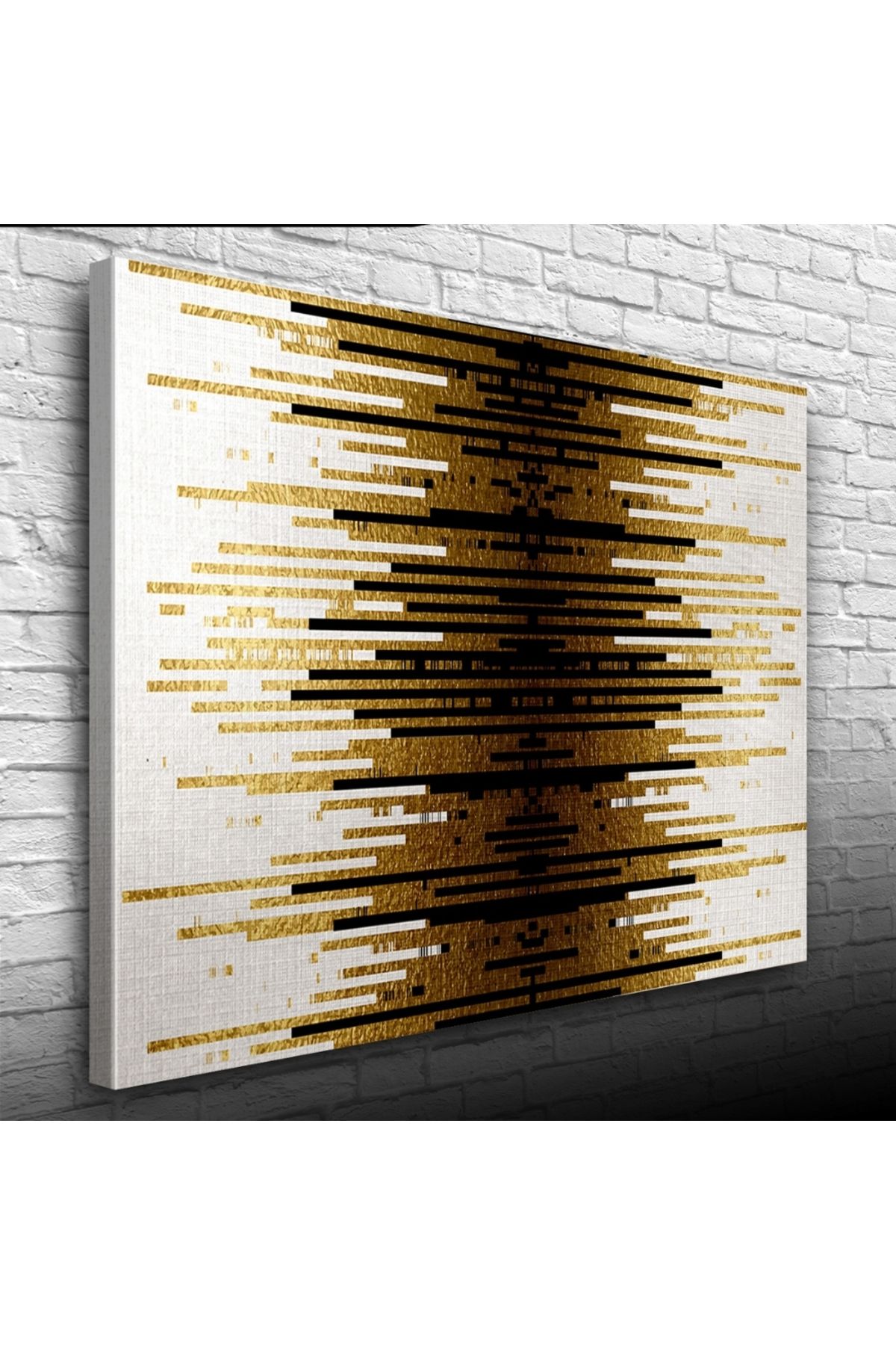 pazarella Altın Rengi, Siyah ve Beyaz Çizgili Desen Kanvas Tablo 50 x 70