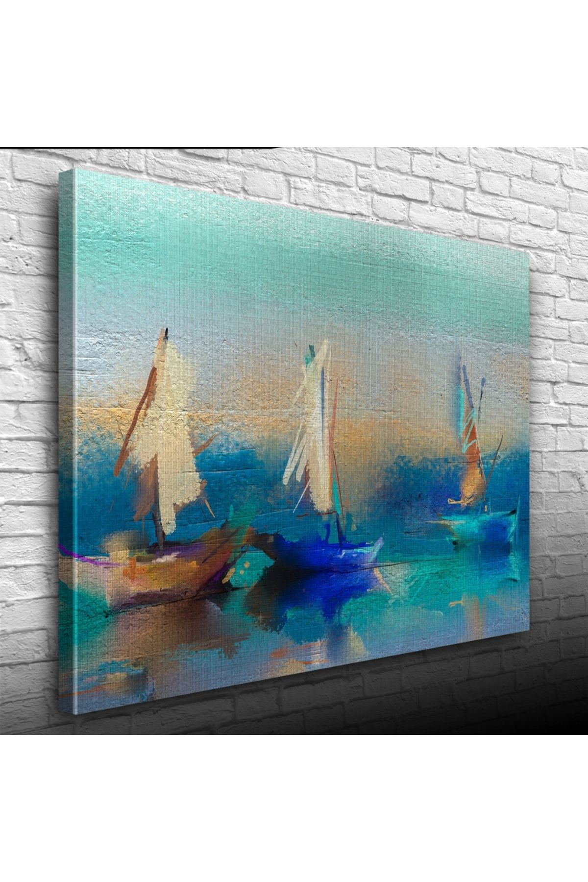 pazarella Üç Yelkenli Tekne Yağlıboya Kanvas Tablo 50 x 70