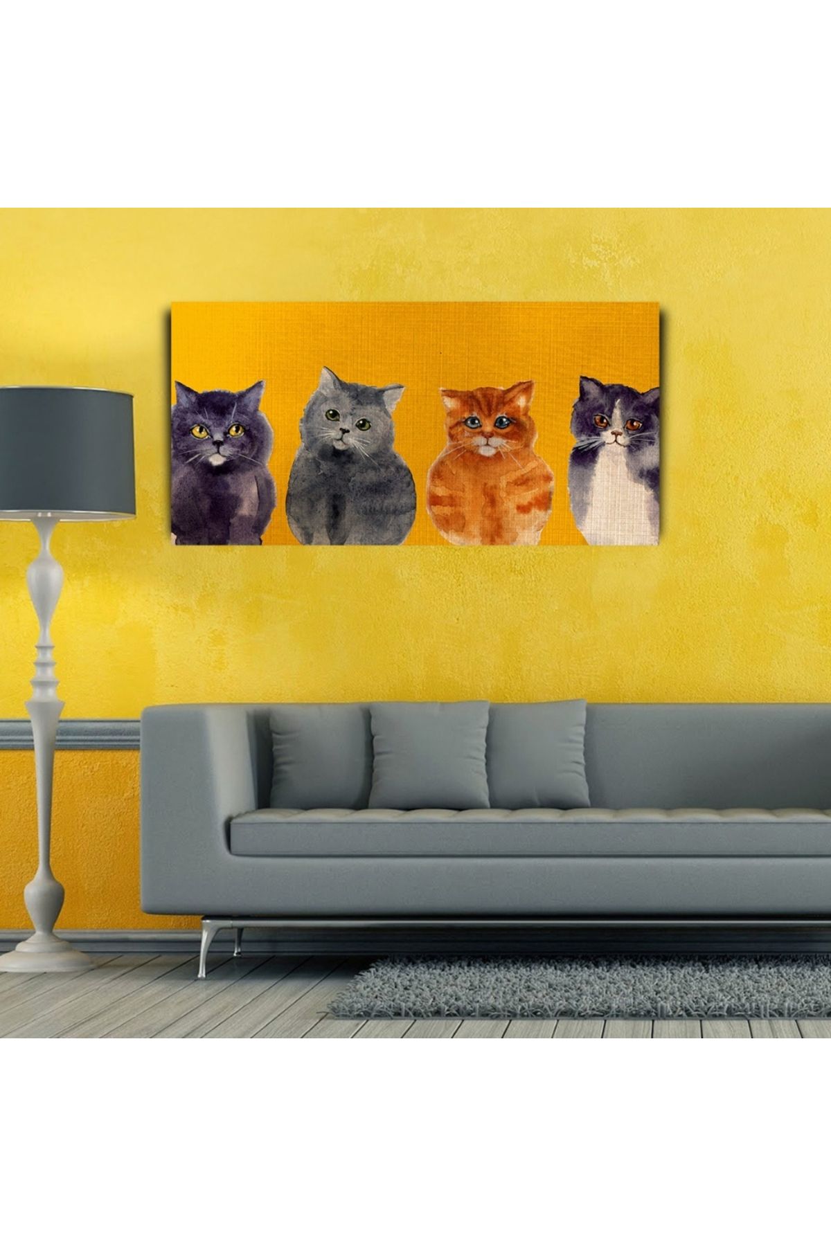 pazarella Sevimli Kediler Yağlıboya Kanvas Tablo 60 x 120