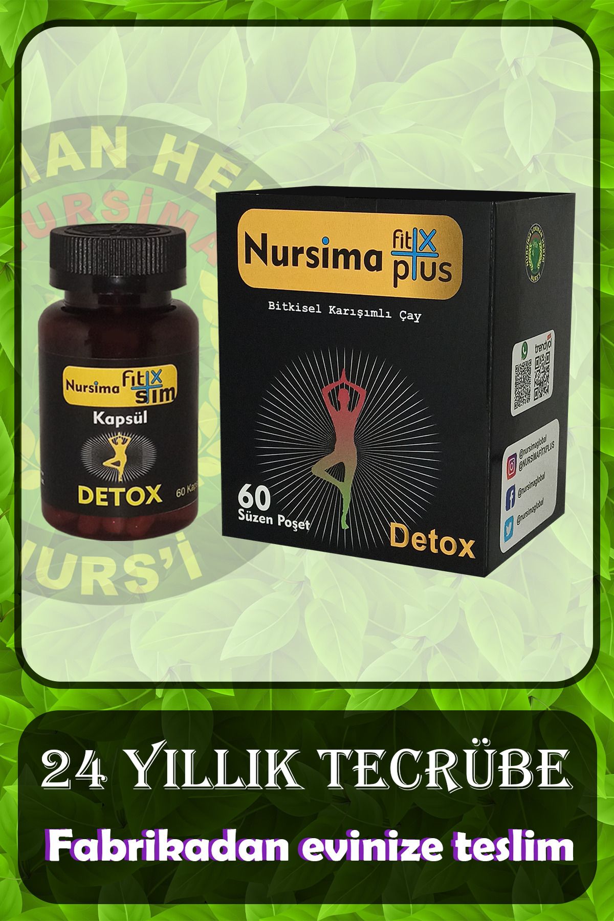 Nursima Fit X Plus 60 Süzen Poşet Çay Fit X Slim 60 Kapsül Detox Seti