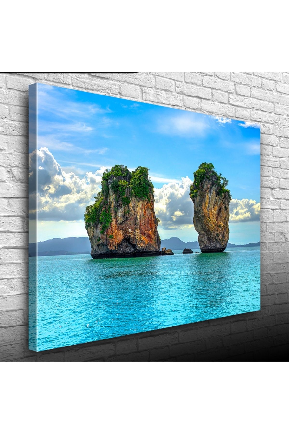 pazarella Deniz de İki Adacık, Mavi Tonlarda Fotoğraf Kanvas Tablo 50 x 70