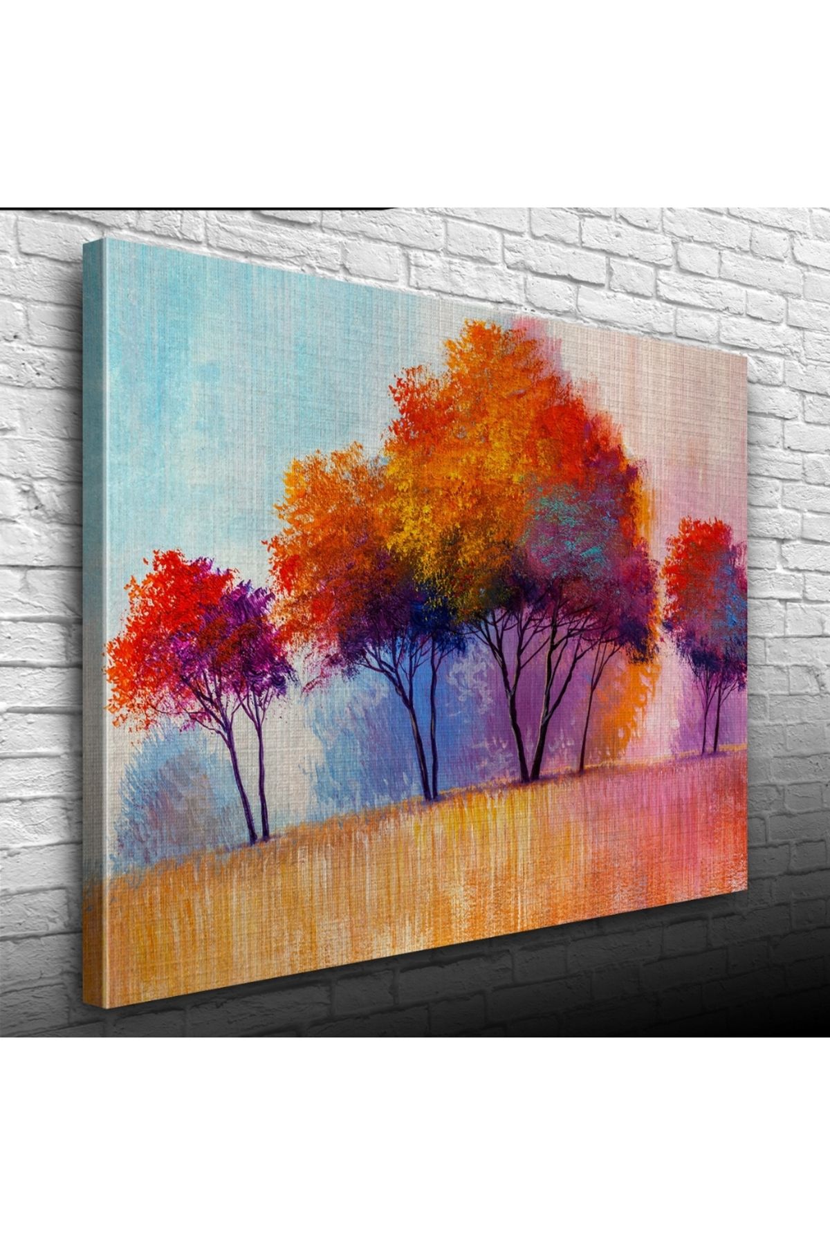 pazarella Sonbaharda Kızıla Çalan Ağaçlar Yağlıboya Kanvas Tablo 50 x 70