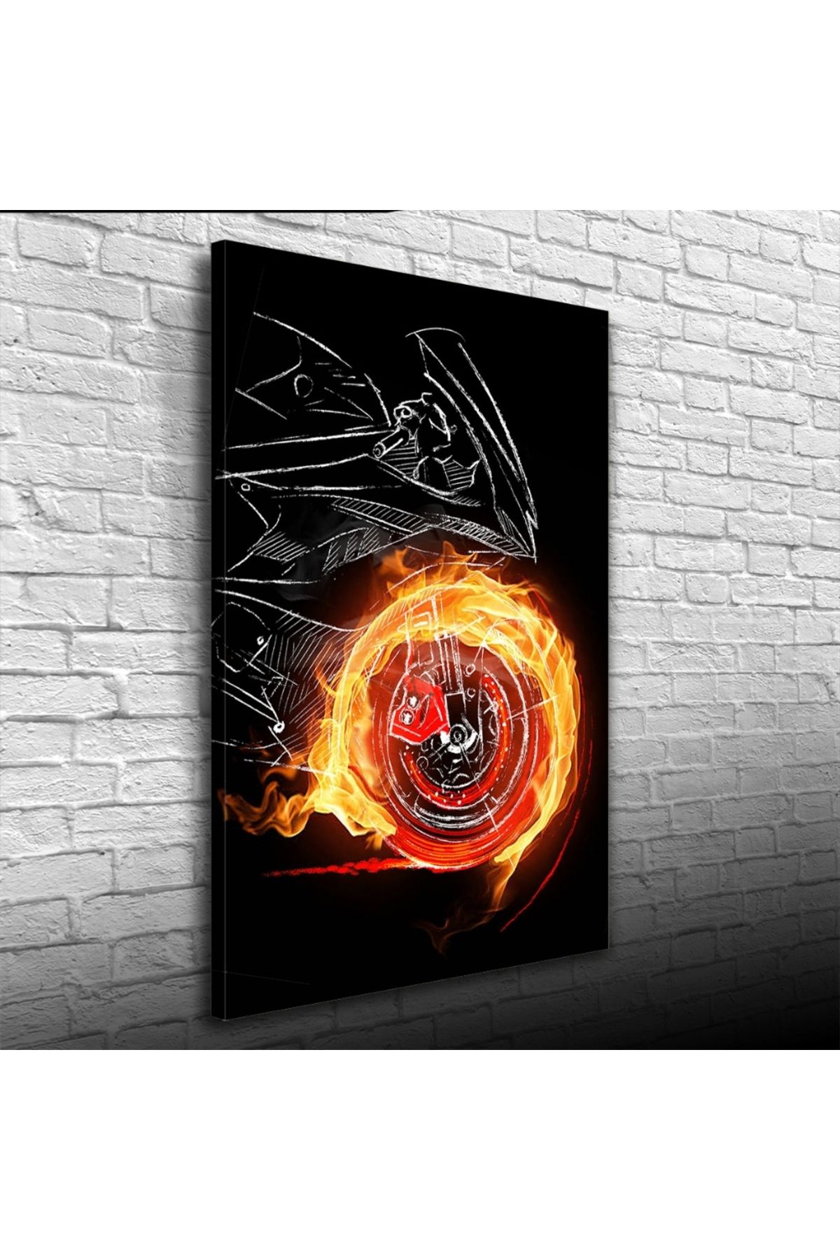 pazarella Siyah ve Turuncu Tonlarda Spor Motosiklet Kanvas Tablo 50 x 70