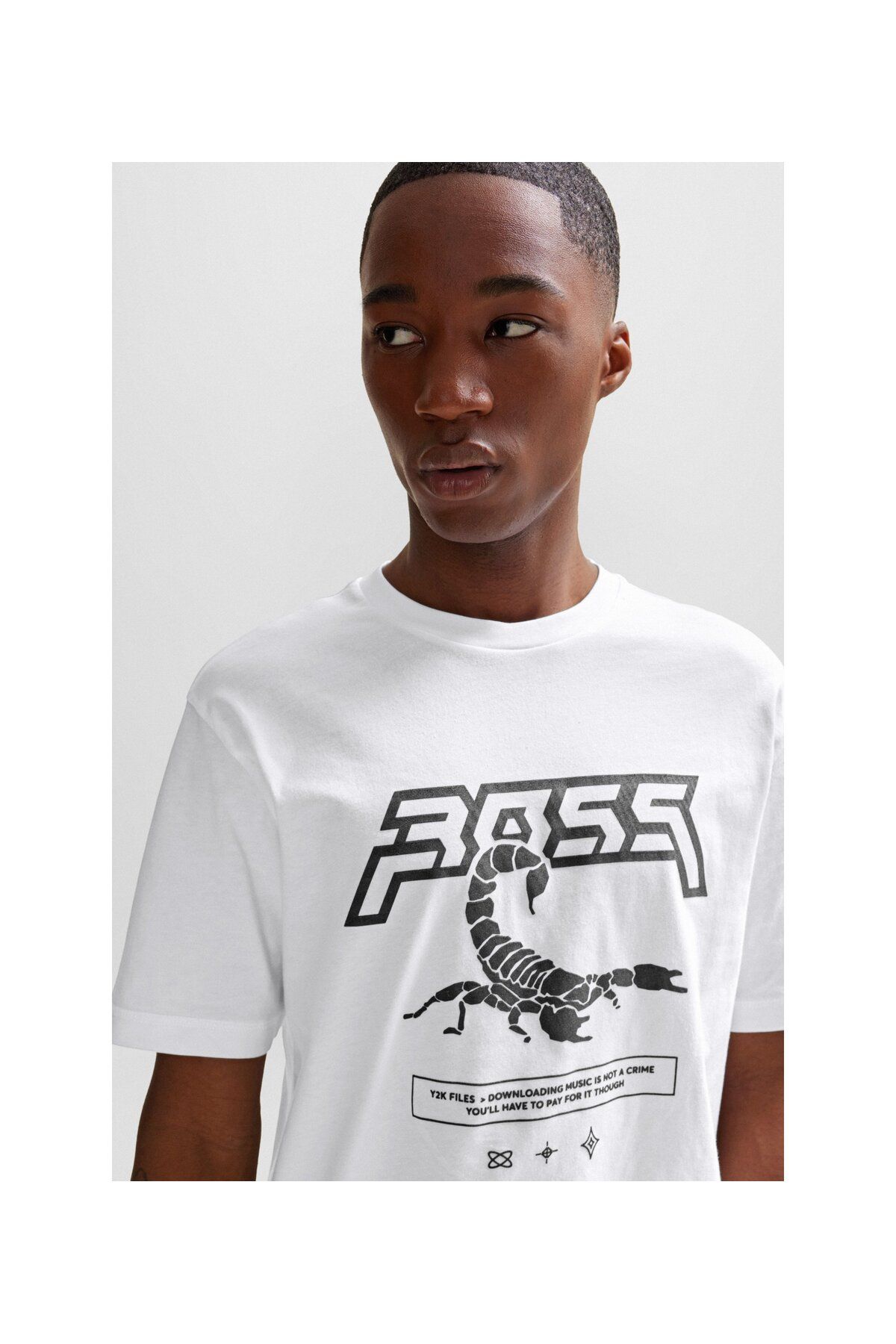 تی شرت سفید مردانه پنبه الگوی فصلی T Shirt BOSS