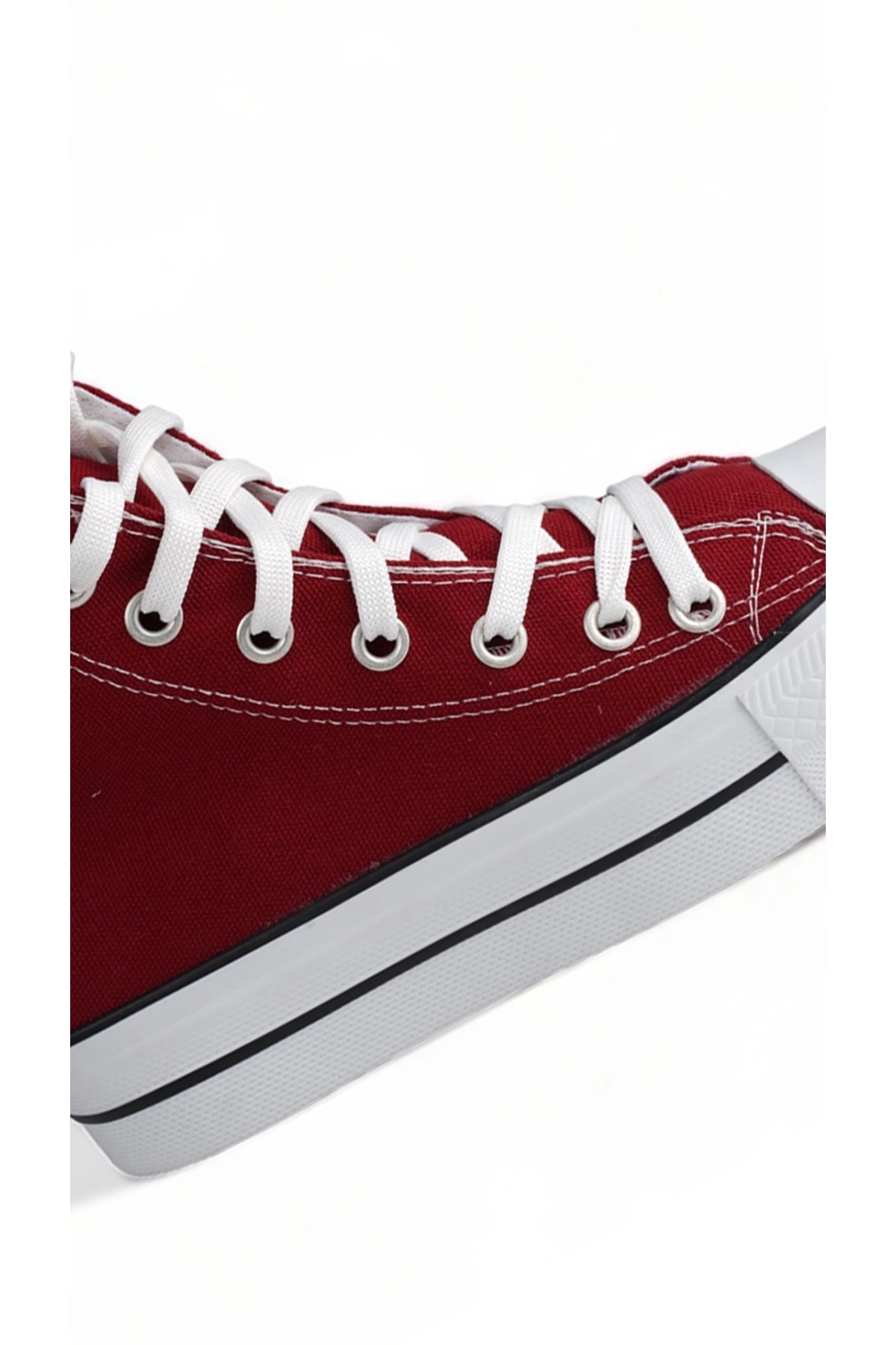 Melen Shoes Skystride Bordo Kalın Tabanlı Boğazlı Keten Kadın Sneaker Spor Ayakkabı görsel 4
