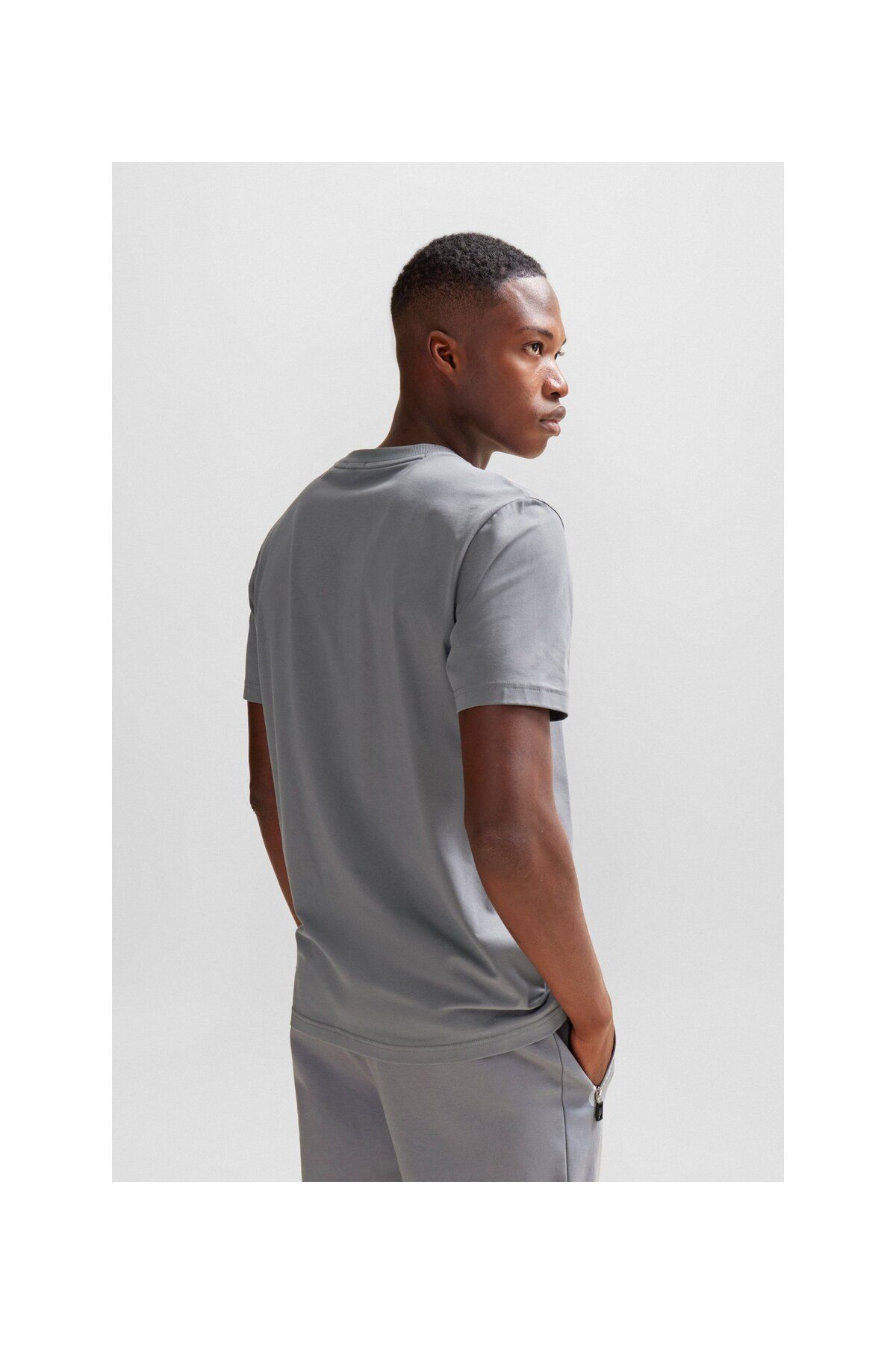 تی شرت خاکستری مردانه پنبه انعطاف پذیر الگوی فصلی برش طبیعی t shirt BOSS