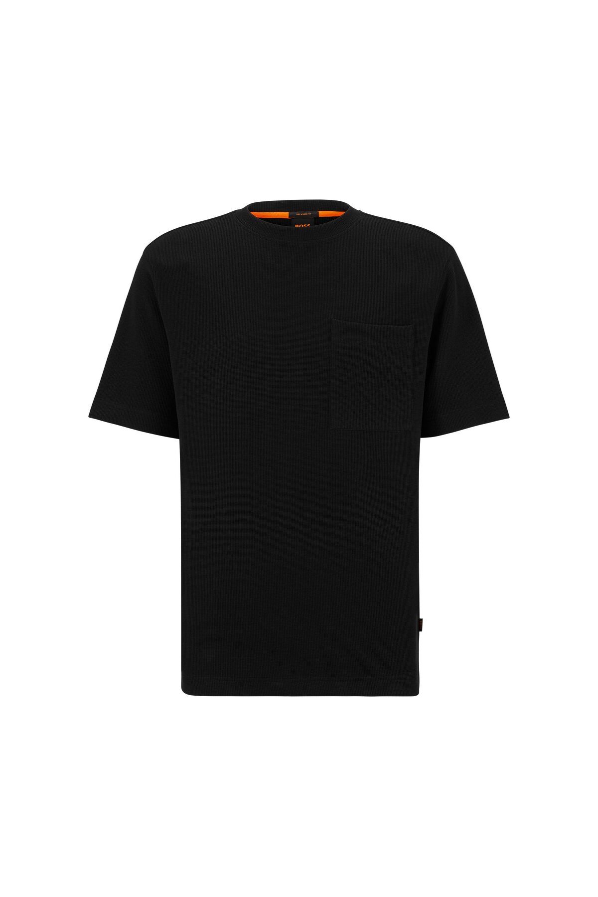 تی شرت مشکی مردانه لانه زنبوری ساختار یافته ، برش راحت پنبه T shirt BOSS