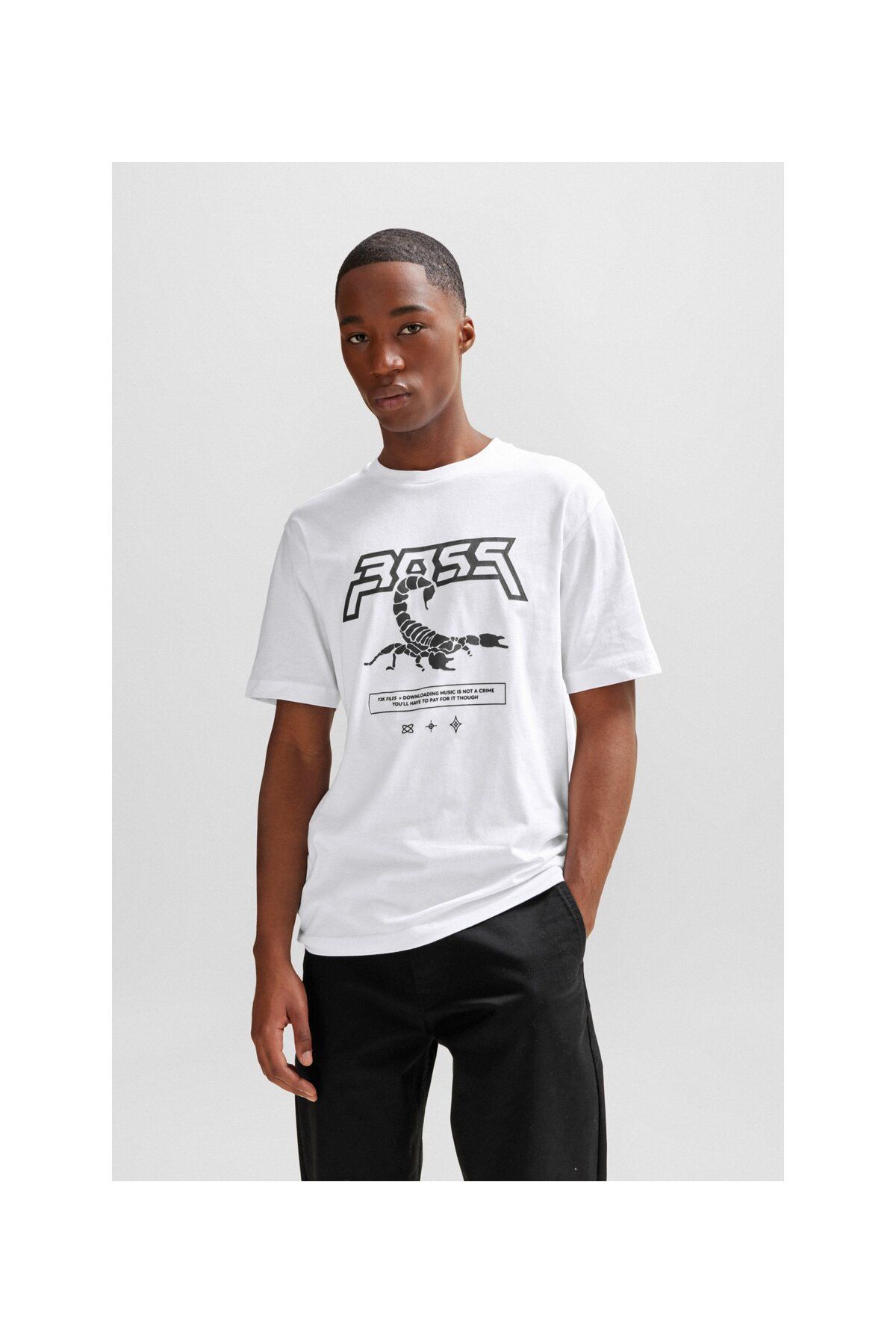 تی شرت سفید مردانه پنبه الگوی فصلی T Shirt BOSS