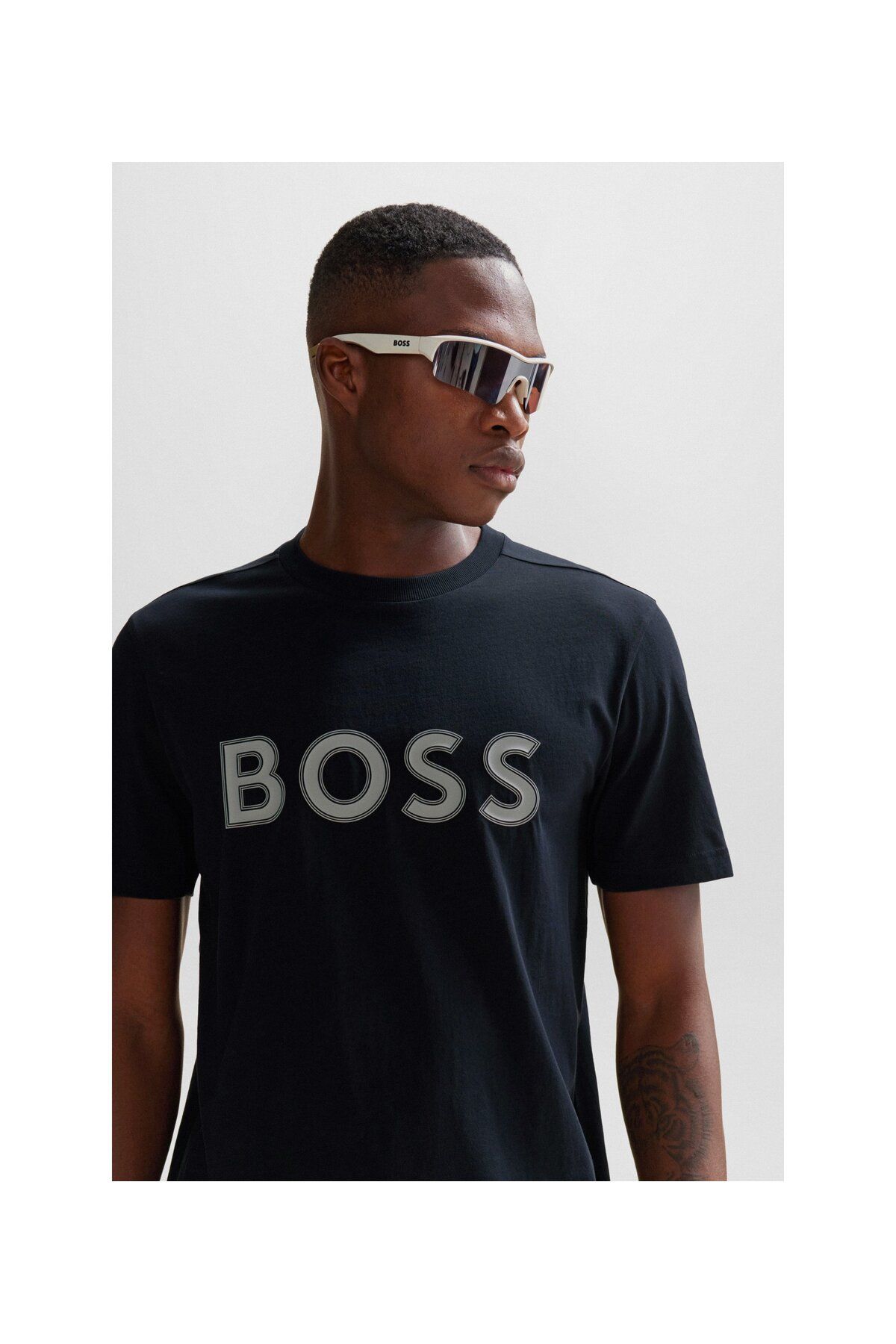 BOSS-Logo Printed Regular Cut Cotton Combed T-Shirt 4