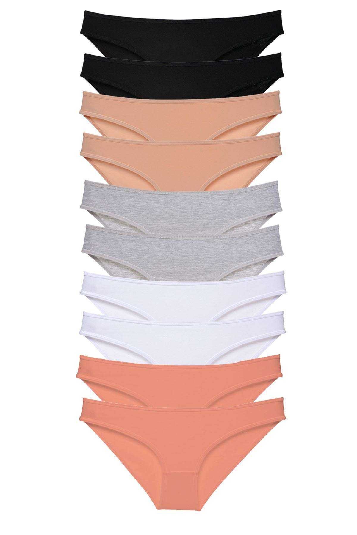 Pink Stil 10 adet Süper Eko Set Likralı Kadın Slip Külot Siyah Ten Gri Beyaz Pudra Pink Stil