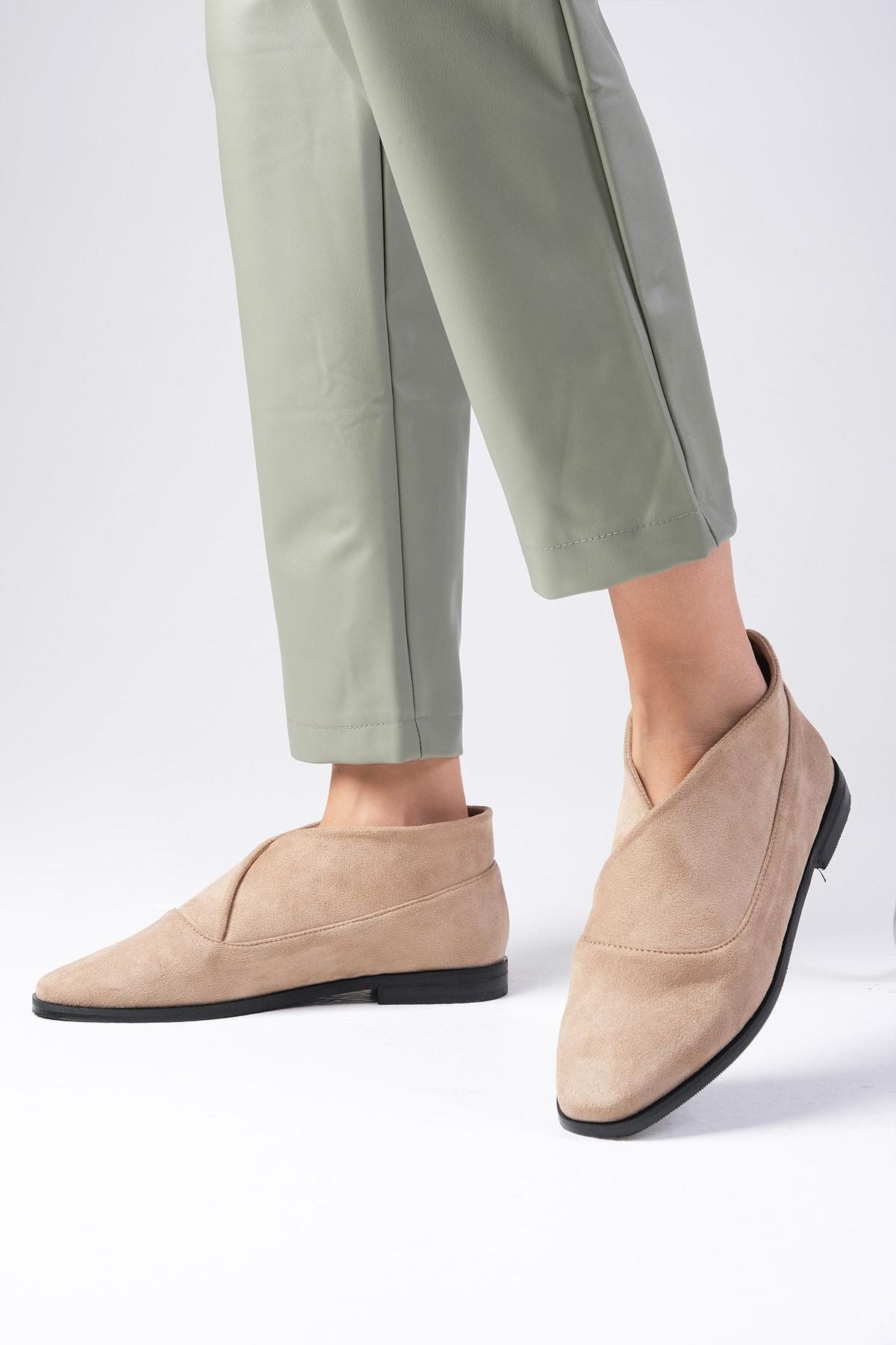 Mio Gusto-Clarisse Beżowe Zamszowe Wysokie Buty Damskie Płaskie 4