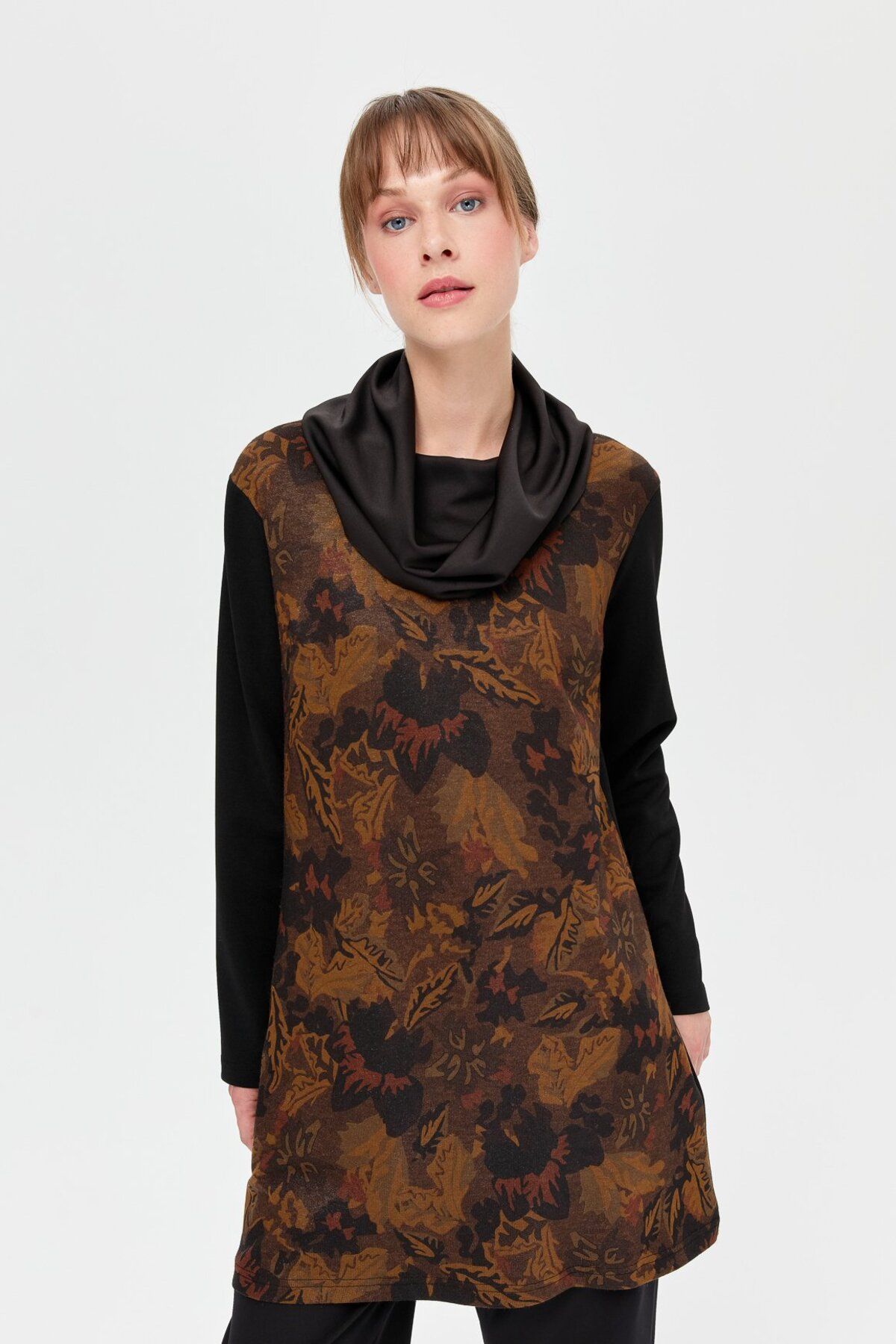 Esswaap-Khaki Color Leaf Patterned Degaje Tunic 2