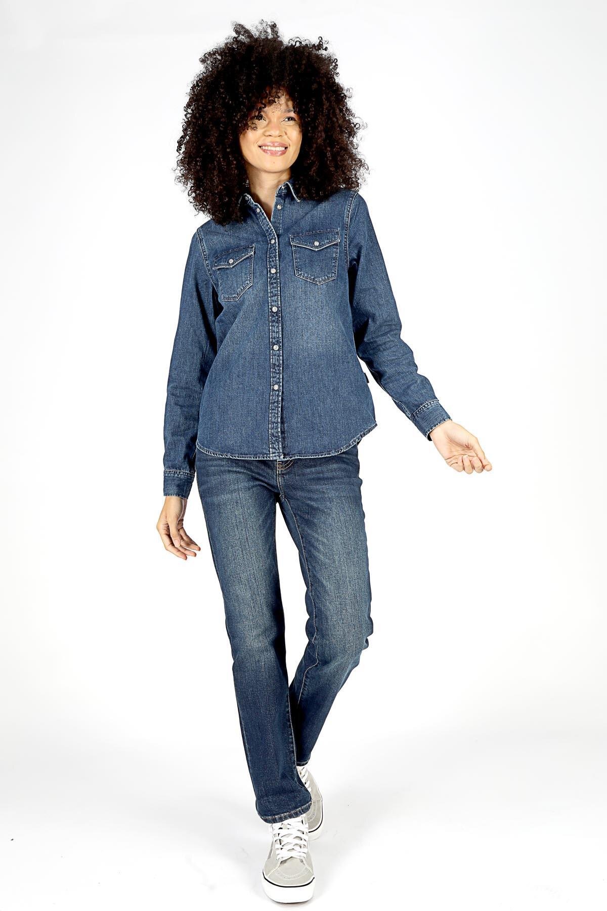 Lee Cooper Normal Bel Normal Paça Straight Koyu Mavi Kadın Denim