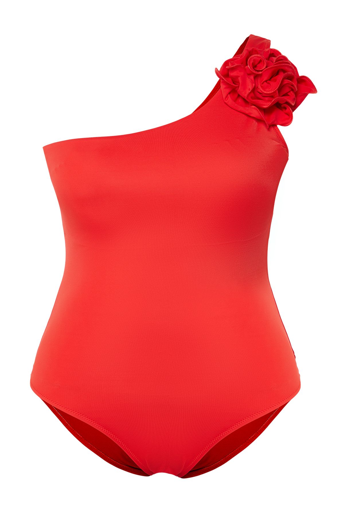 Trendyol Curve-Roter One-Shoulder-Badeanzug mit Blumenmuster - TBBSS24AM00025 6