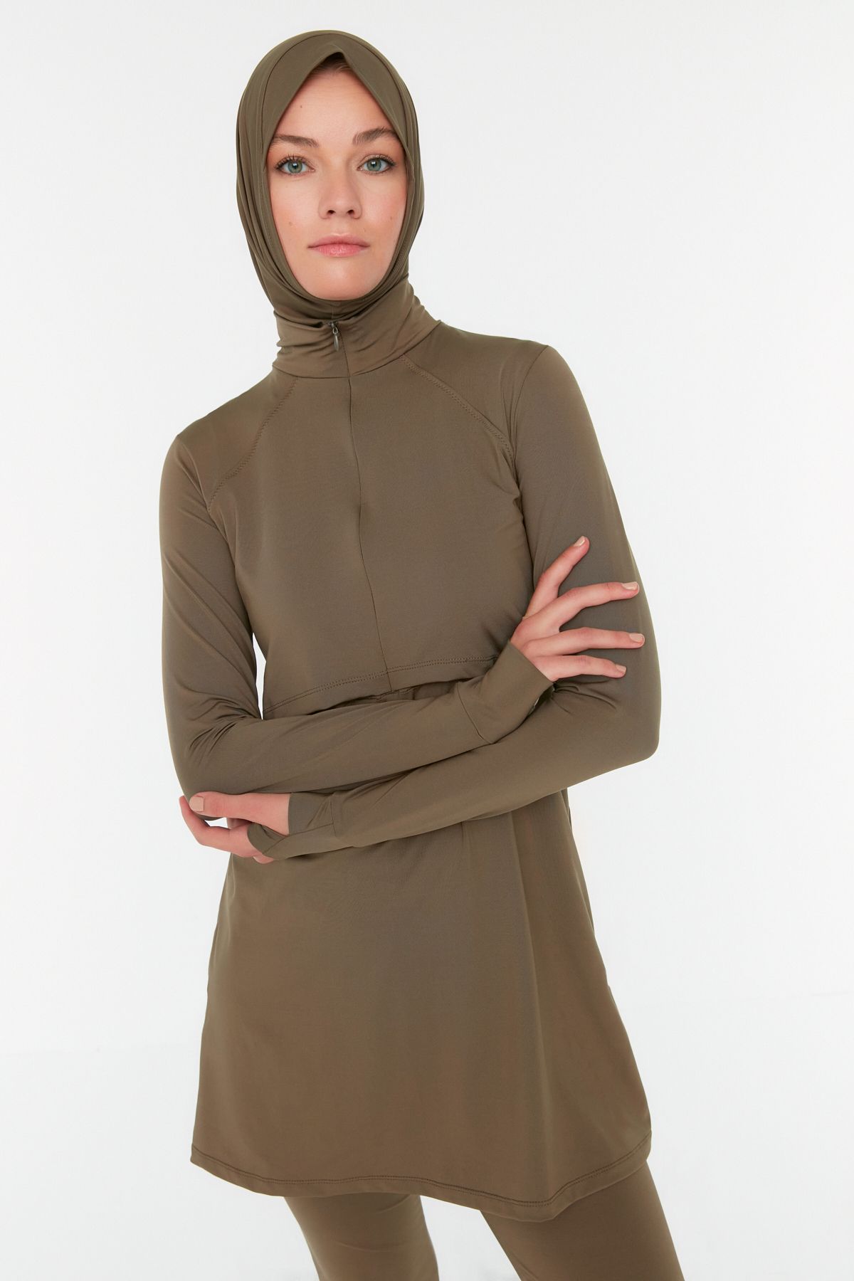 Trendyol Modest-Nerzfarbenes, langärmliges Performance-Strick-4-teiliges Badeanzug-Set TCTSS22CF0012 2