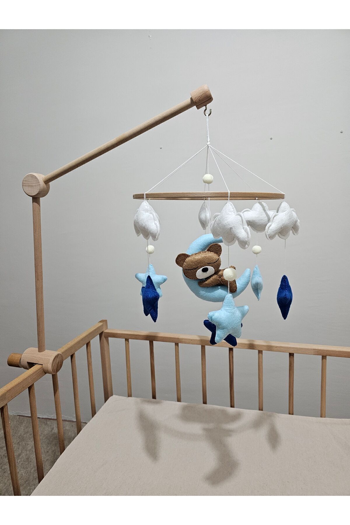 hobiimobiii Dönence (MÜZİKLİ) Bebek beşik süsü mavili uyuyan ayı fotoğrafı 4 (önizleme)