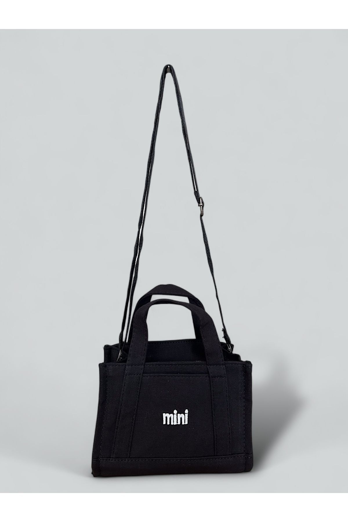 gabies-Black Mini Canvas Bag - Adjustable Strap, Text Printed, Hand and Shoulder Carrying Option 7