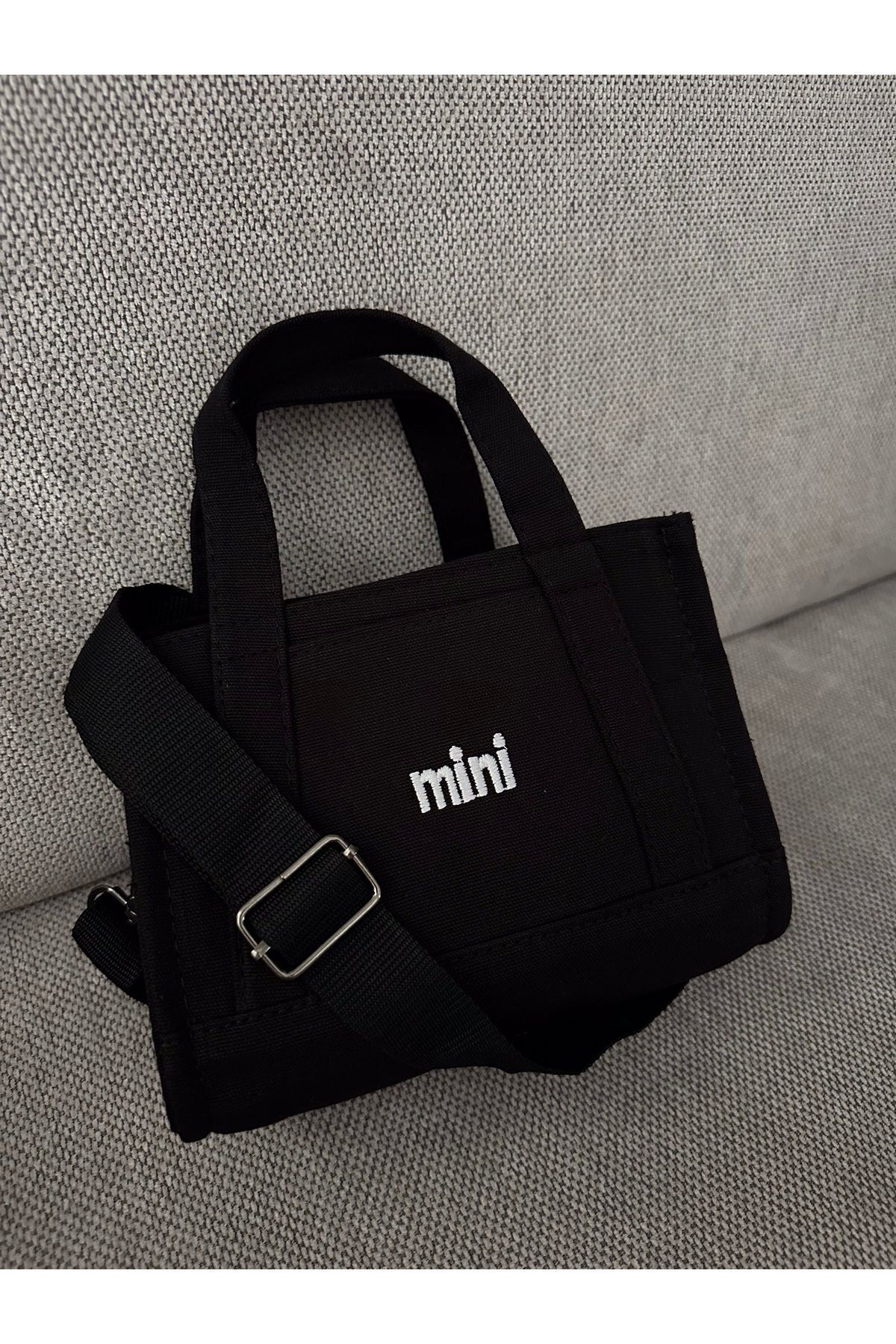 gabies-Black Mini Canvas Bag - Adjustable Strap, Text Printed, Hand and Shoulder Carrying Option 3