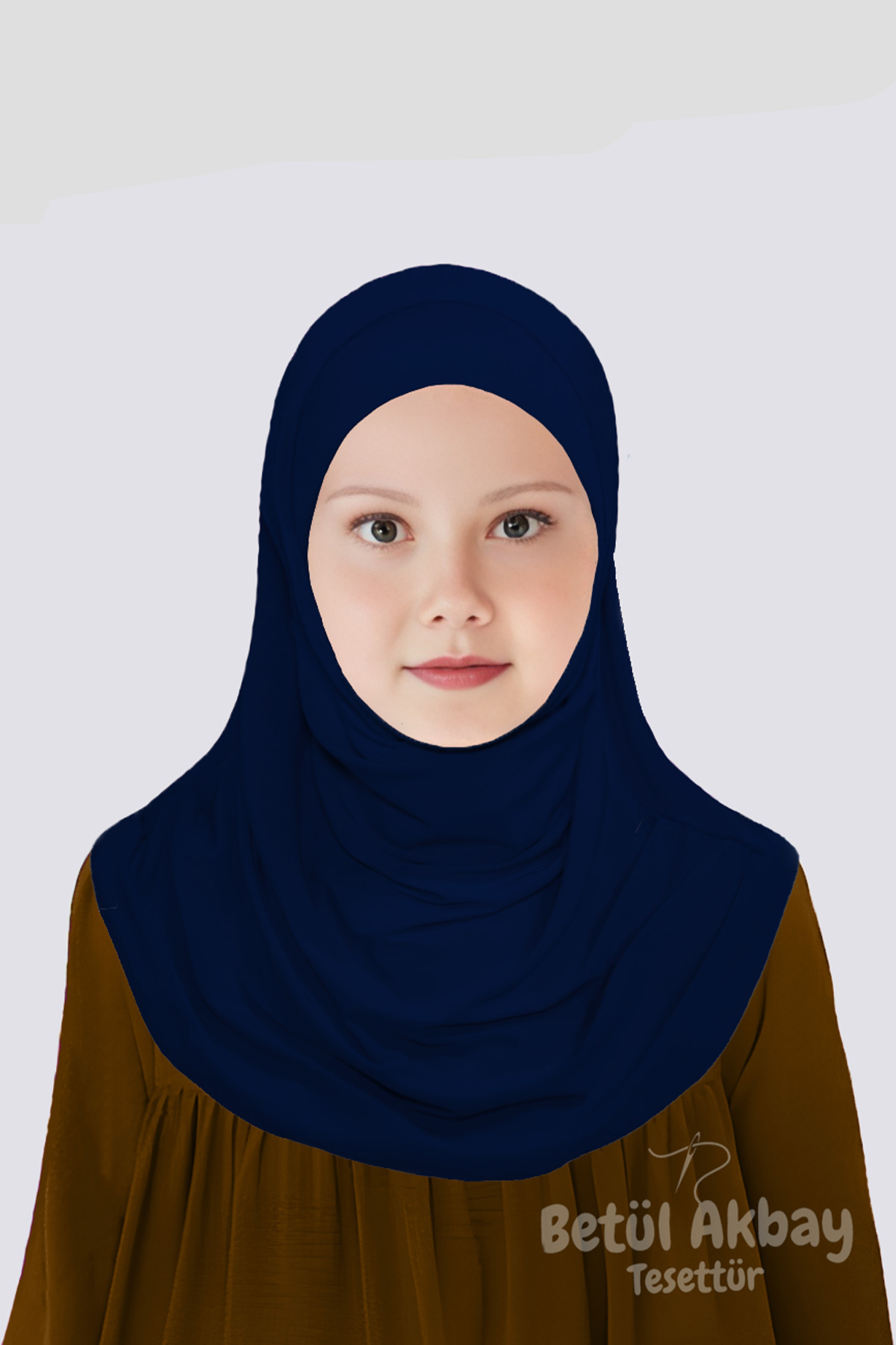 Girls Practical Headscarf Cotton Mary Model Navy Blue