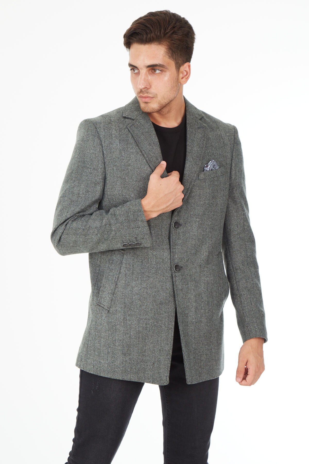 SPOSO  5122 Slim Fit Ceket Yaka Balıksırtı Kısa Palto