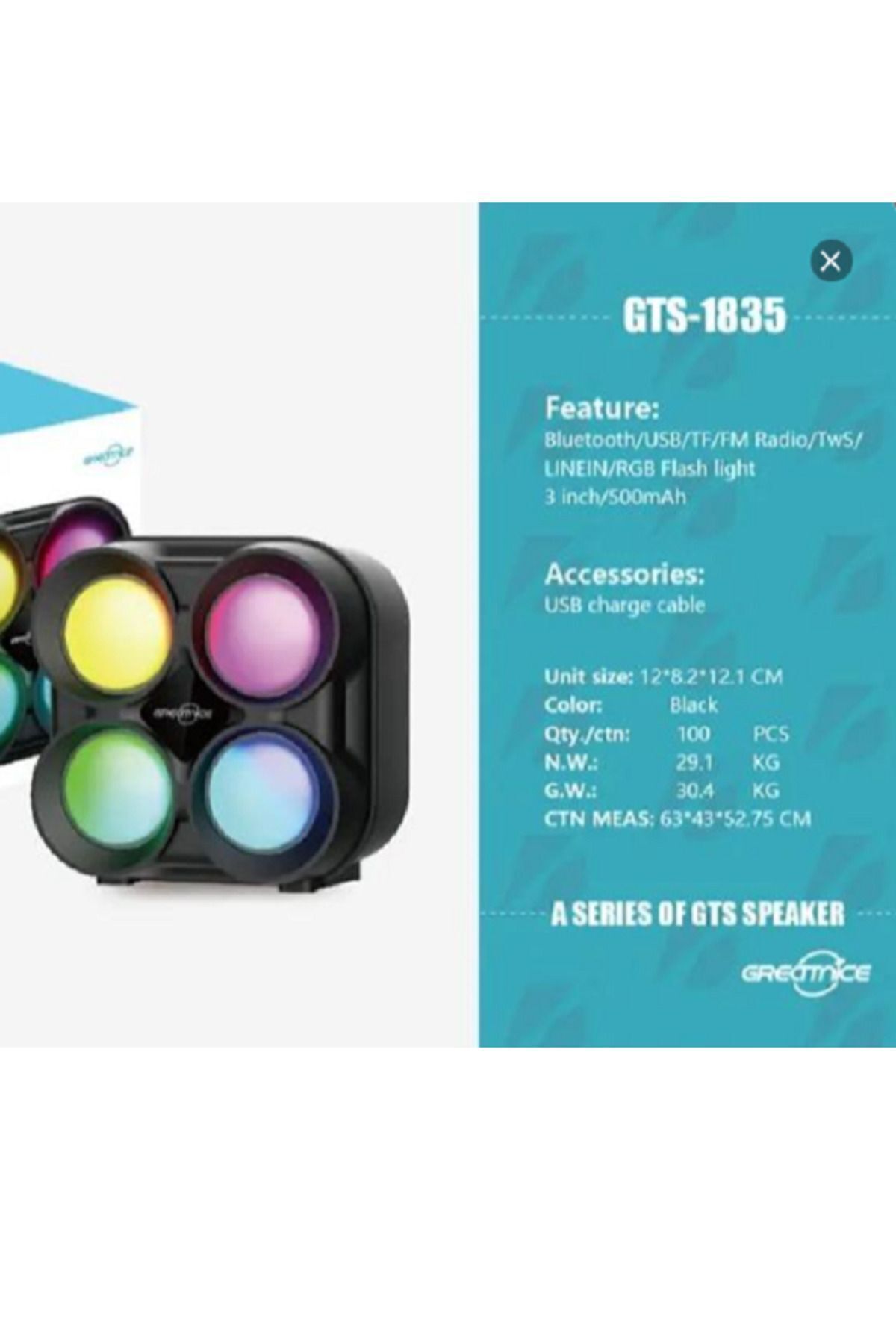 Gts 1835 3 Inch Flame Light Rgb Işıklı Bluetooth Speaker 4