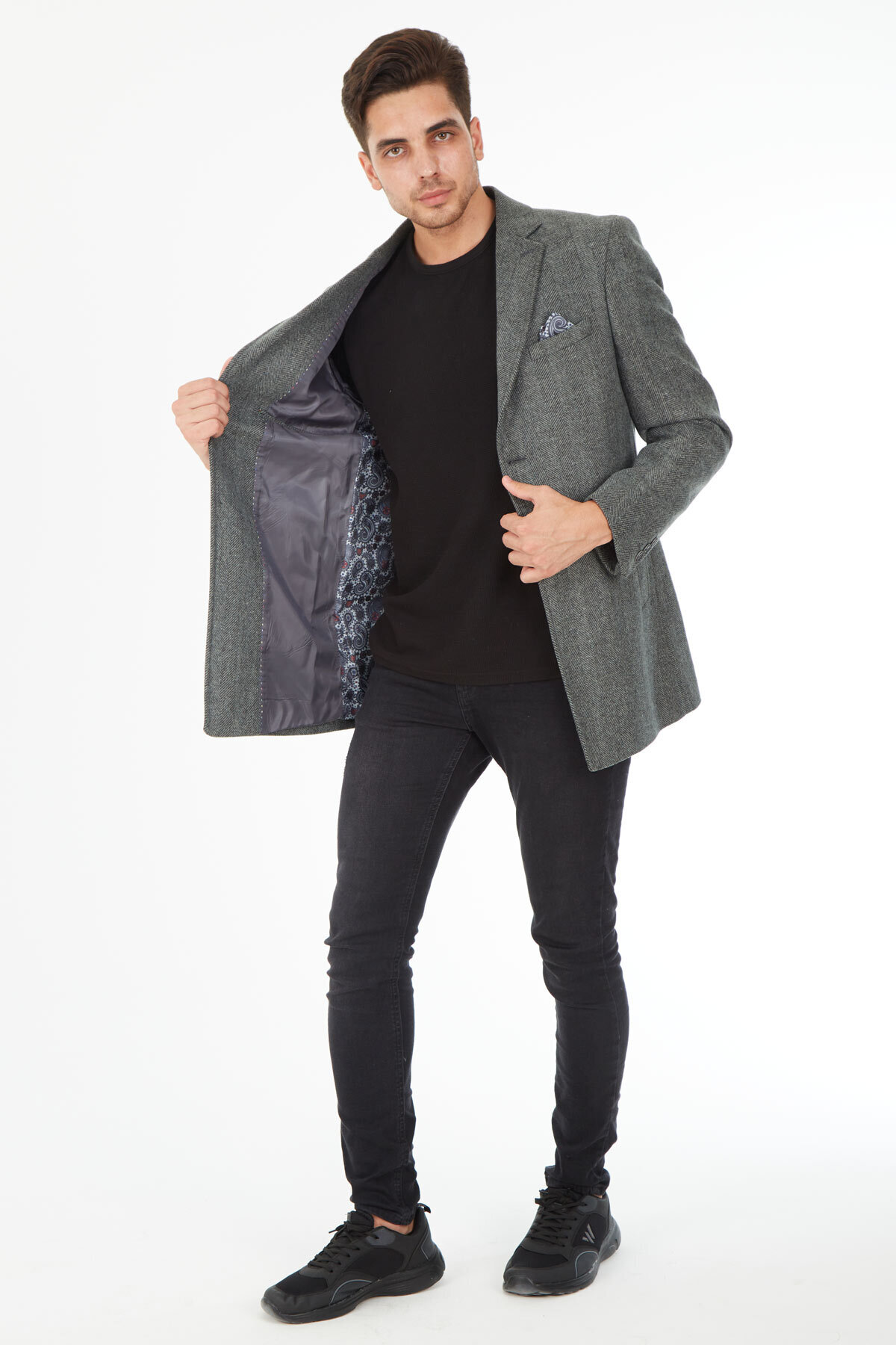 SPOSO  5122 Slim Fit Ceket Yaka Balıksırtı Kısa Palto - Görsel 4