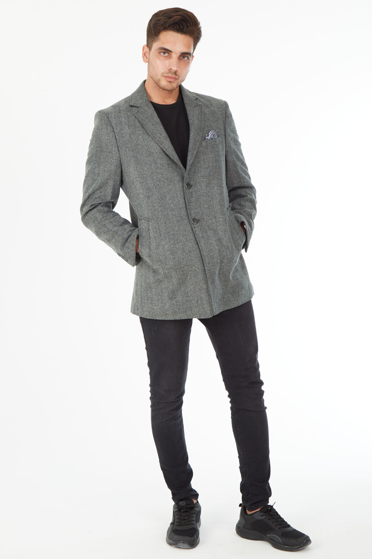 SPOSO  5122 Slim Fit Ceket Yaka Balıksırtı Kısa Palto - Görsel 3