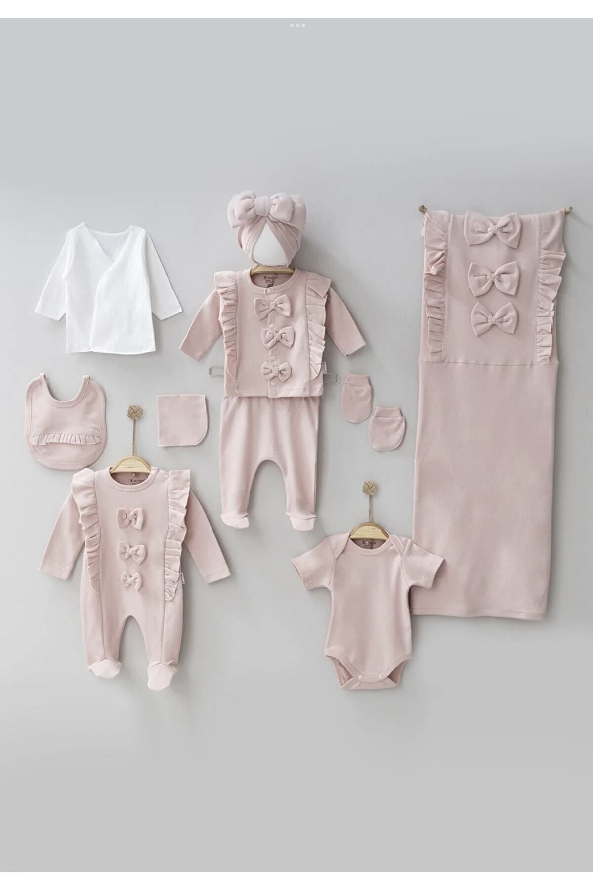 Cherub Baby Natural Fiyonklu Fırfırlı %100 Pamuk Yenidoğan Kız Bebek 10 Parça Hastane Çıkışı Zıbın Seti fotoğrafı 2 (önizleme)