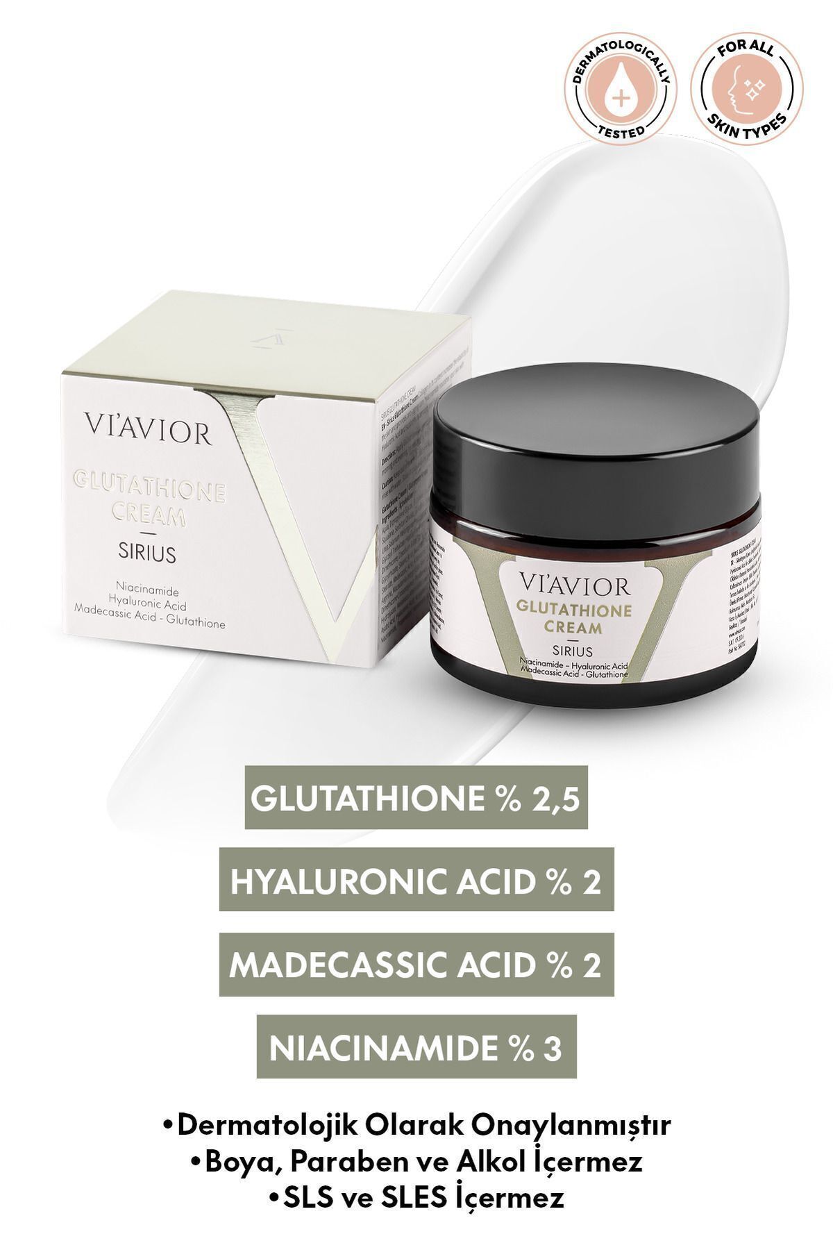 Sirius Skin Tone Equalizing Glutathione Cream Anti-Lemish Barrier Strengther 50ml (2.5% گلوتاتیون) VİAVİOR