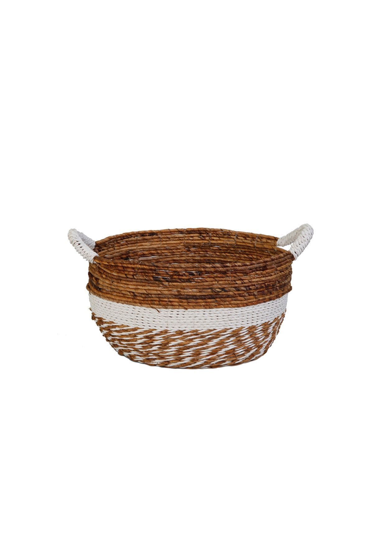 KANCAEV-Dark Brown-White Banana Crust - Oval Basket with Handle, Medium 4