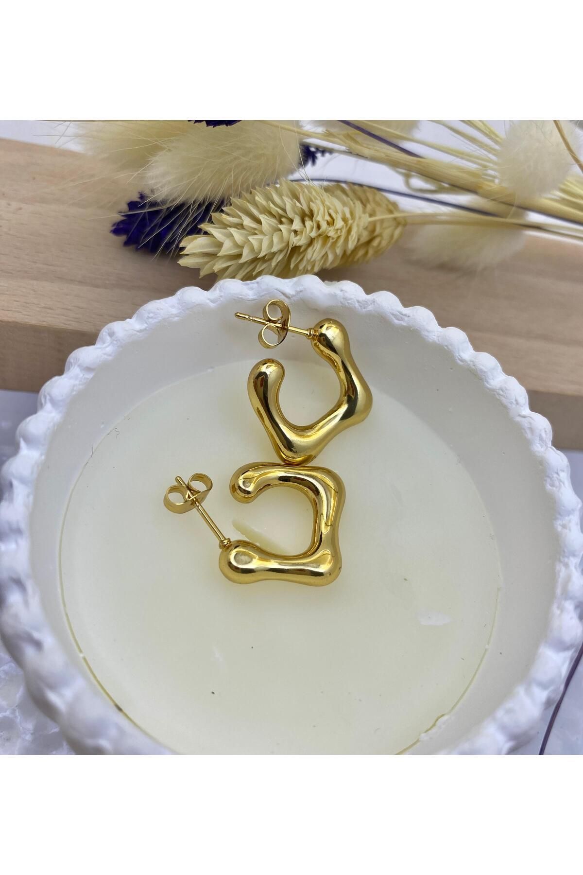 paslanmaz cerrahi çelik kare kalın gold renk halka küpe