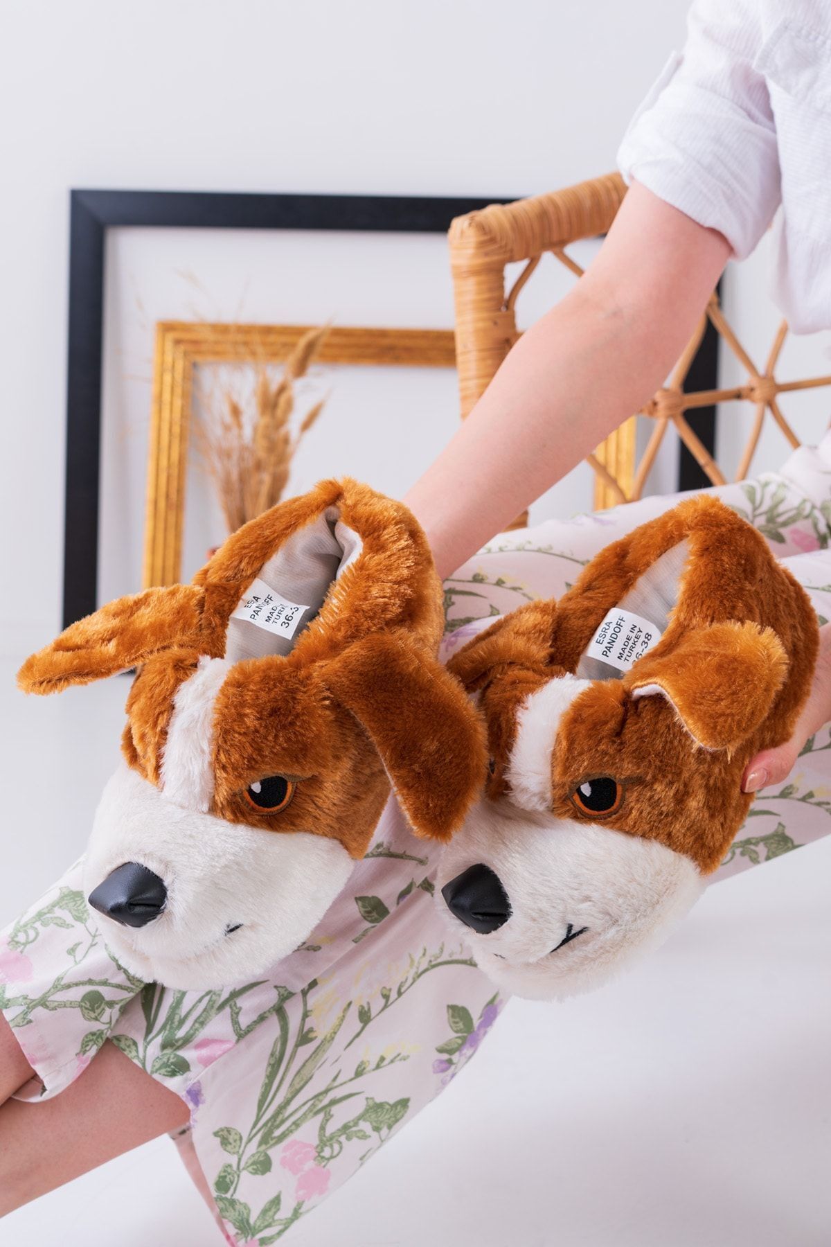 Slipcat Dog Figured Brown Plush Slippers Home Slippers Unisex Trendyol