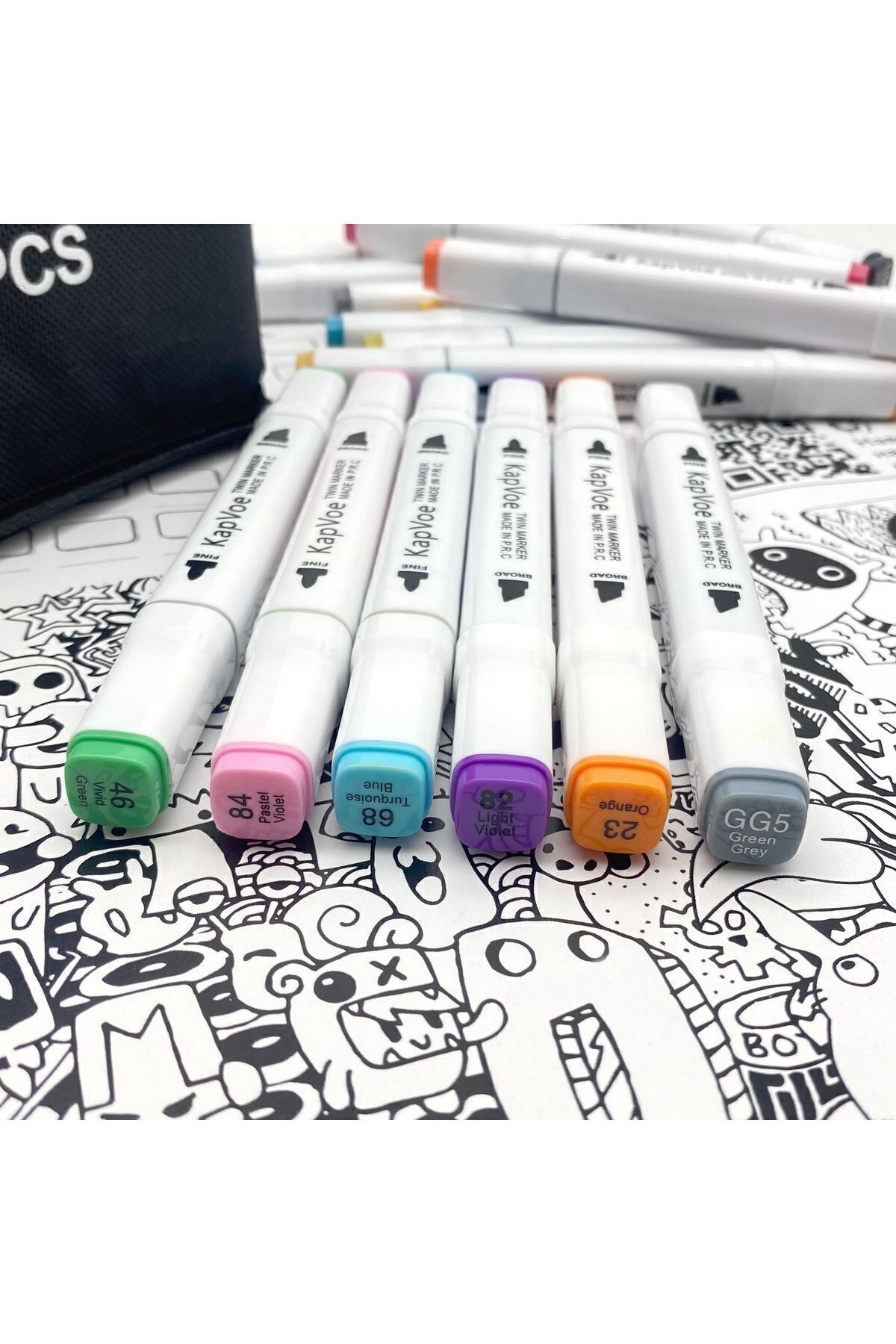 KAPVOE-262 Pieces Double Ended Touch Marker Art Design Felt Tip Paint Set Bag 4