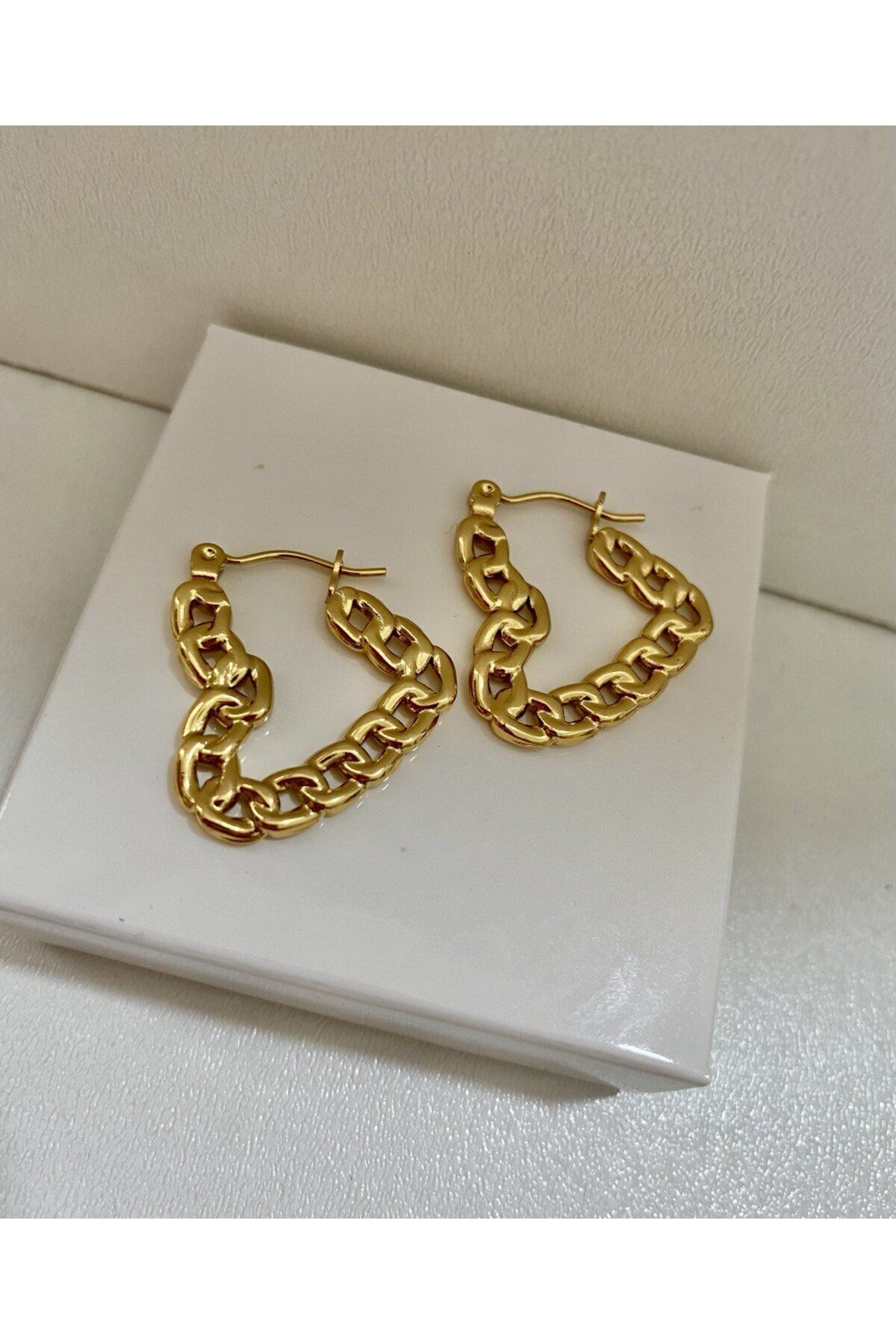 paslanmaz kararmaz cerrahi çelik gold renk kalp halka küpe