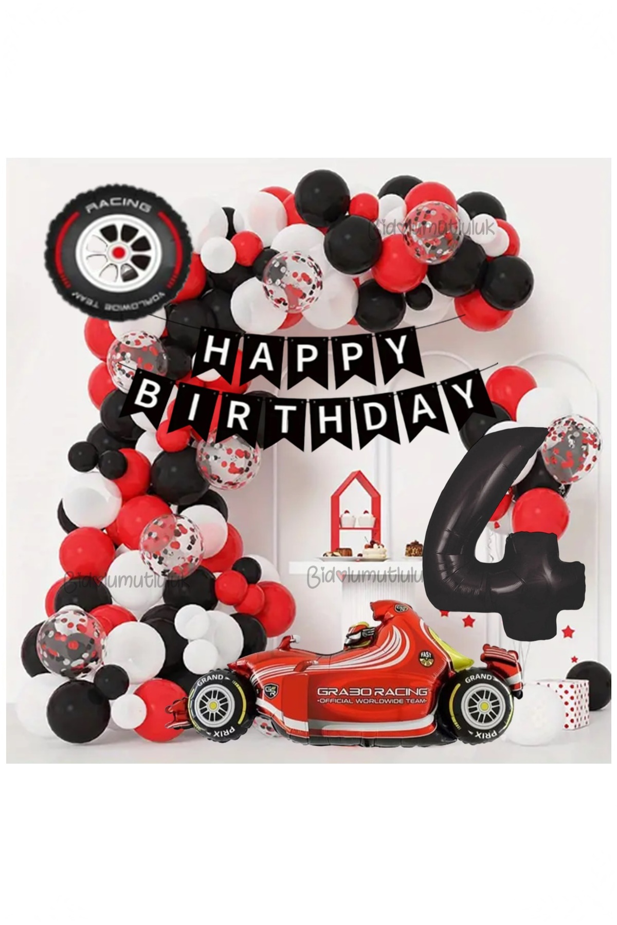 BİDOLUMUTLULUK Yarış Arabası Yaş Rakamlı Doğum Günü Konsepti Parti Eğlence Kutlama Seti
