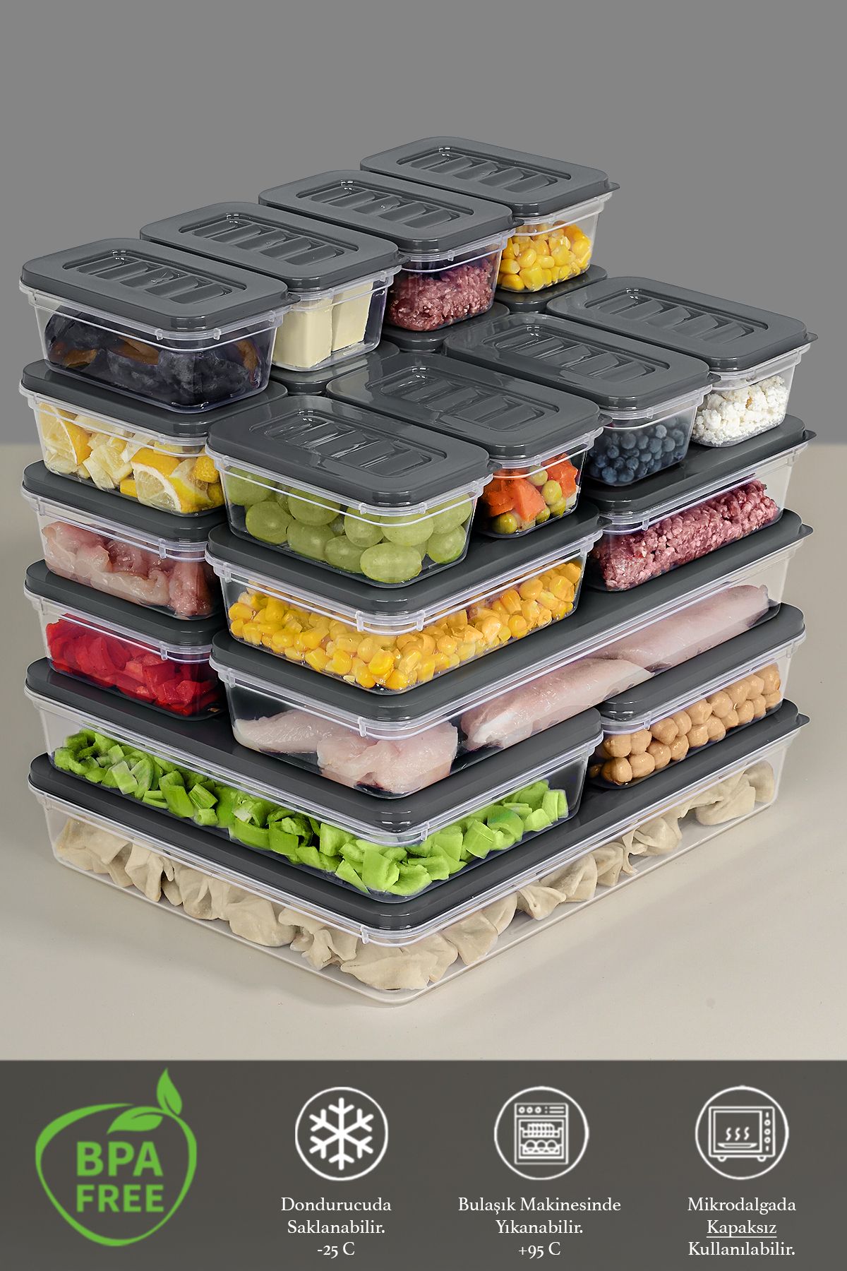 Meleni Home-21 Piece Anthracite Microwave Diffuser Convenient Storage Set -1X2400Ml 2X1170Ml 2X1200Ml 4X600Ml 12X240Ml 3
