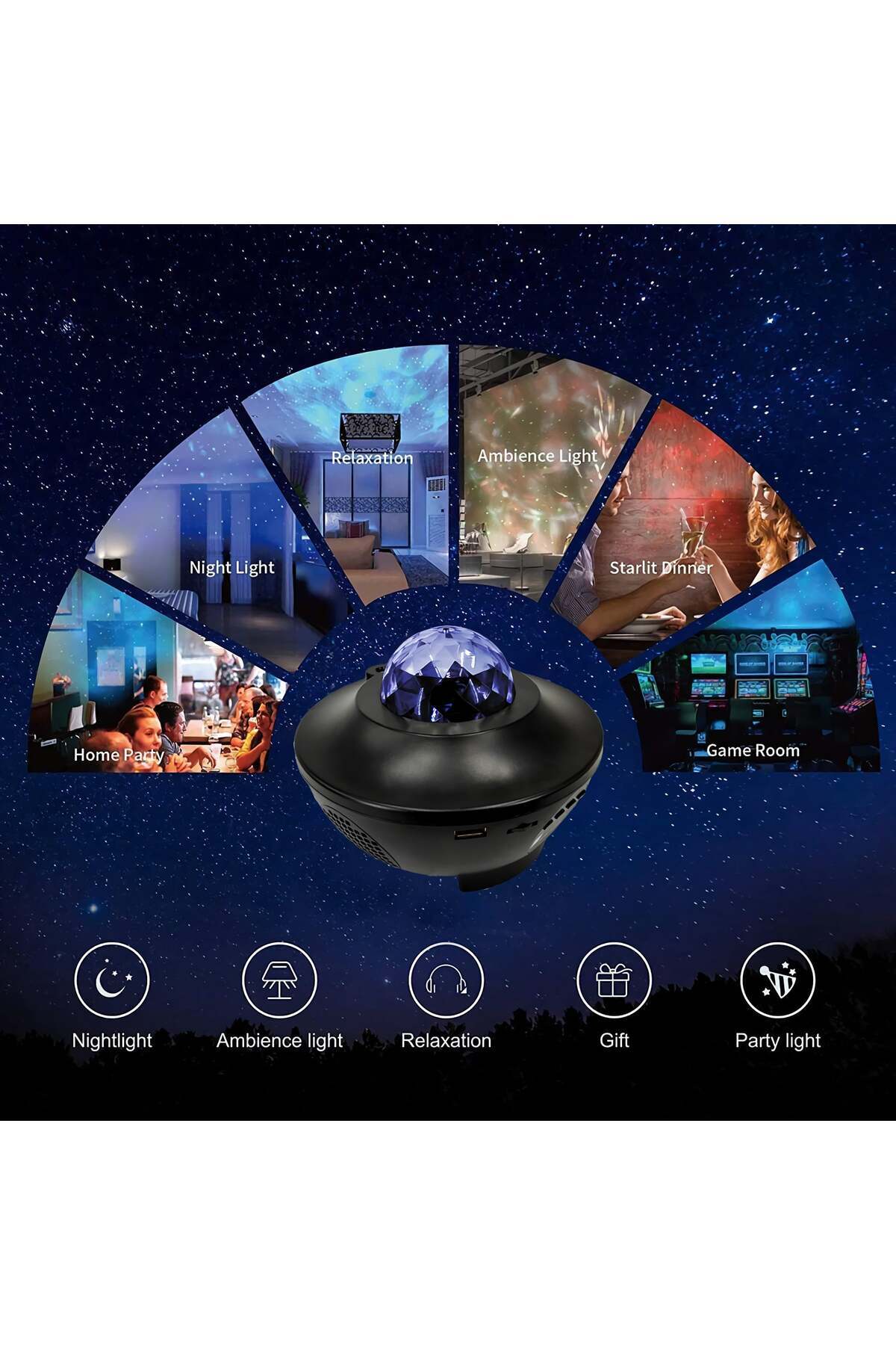 Starry Projektör Bluetooth Usb Hoparlör Lazer Işıklı Renkli Disko Parti Lambası 3