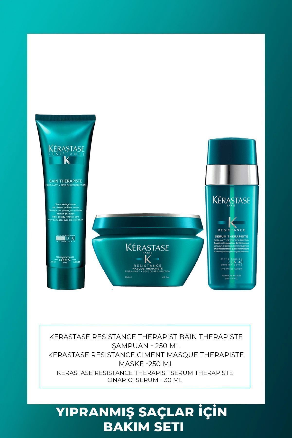شامپو Kérastase Resistance Therapiste برای موهای بیش از حد آسیب دیده 250 میلی لیتر + ماسک 200 میلی لیتر + سرم 30 میلی لیتر Kerastase