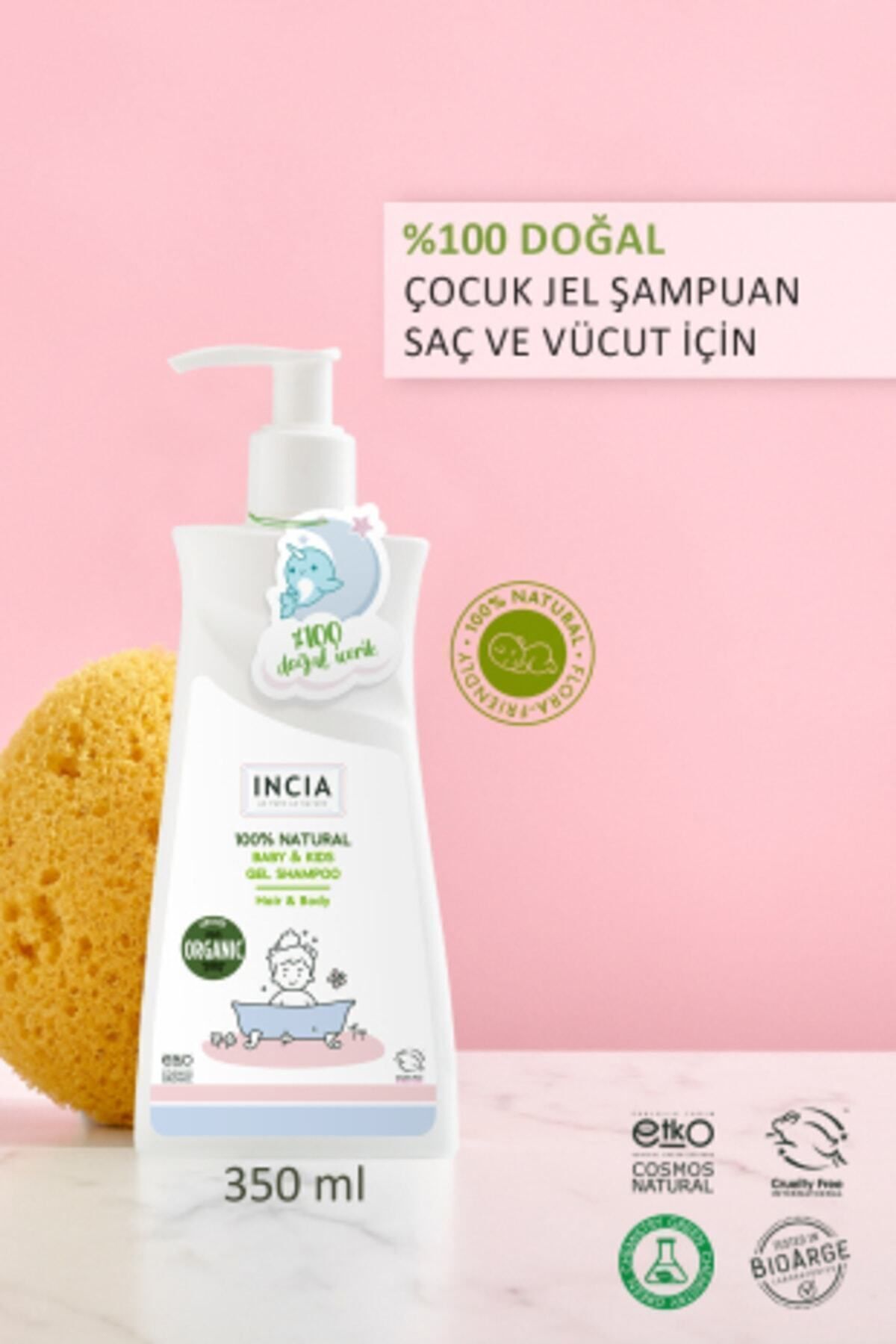 %100 Doğal Organik Sertifikalı Bebek Ve Çocuk Jel Şampuanı Saç Vücut Lavanta Konak Önleyici 350 ml