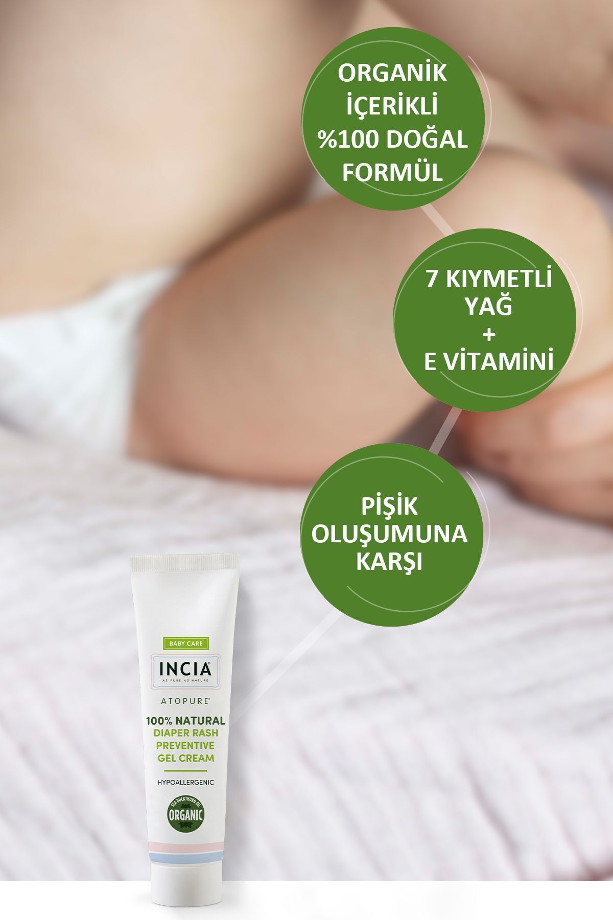 %100 Doğal Pişik Önleyici Jel Krem Organik Yalancı İğde Bakım Kremi Bitkisel 60 ml