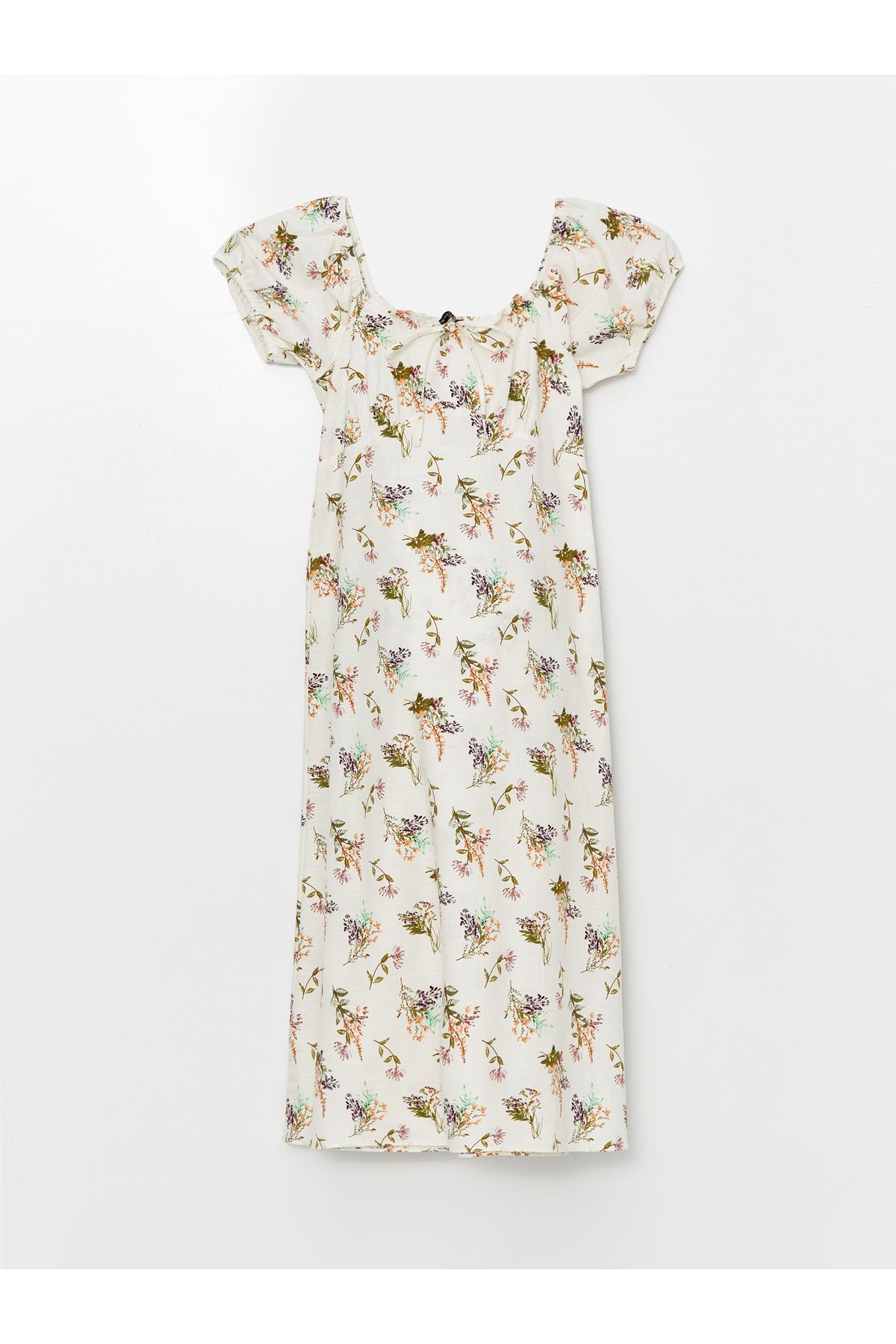 LC Waikiki-Floral Patterned Short Sleeve Maternity Dress - Tie-Up Collar 1