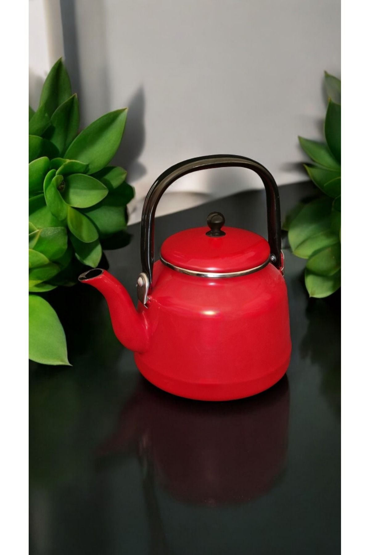 Emaye Kahve Bitki Demlik Nostalji Kırmızı Çaydanlık Çinko Suluk Kettle 2.5 lt Vintage