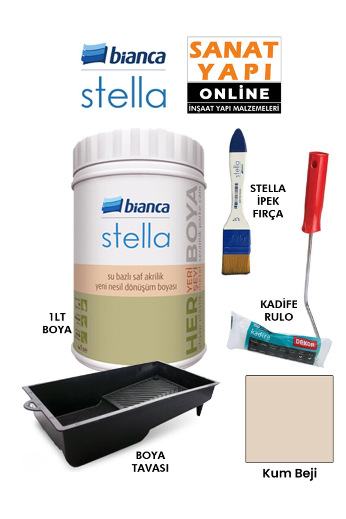 Stella Paint 4-Piece Set ( 1Lt Paint - Paint Pan- Stella Silk Brush - Velvet Roller )