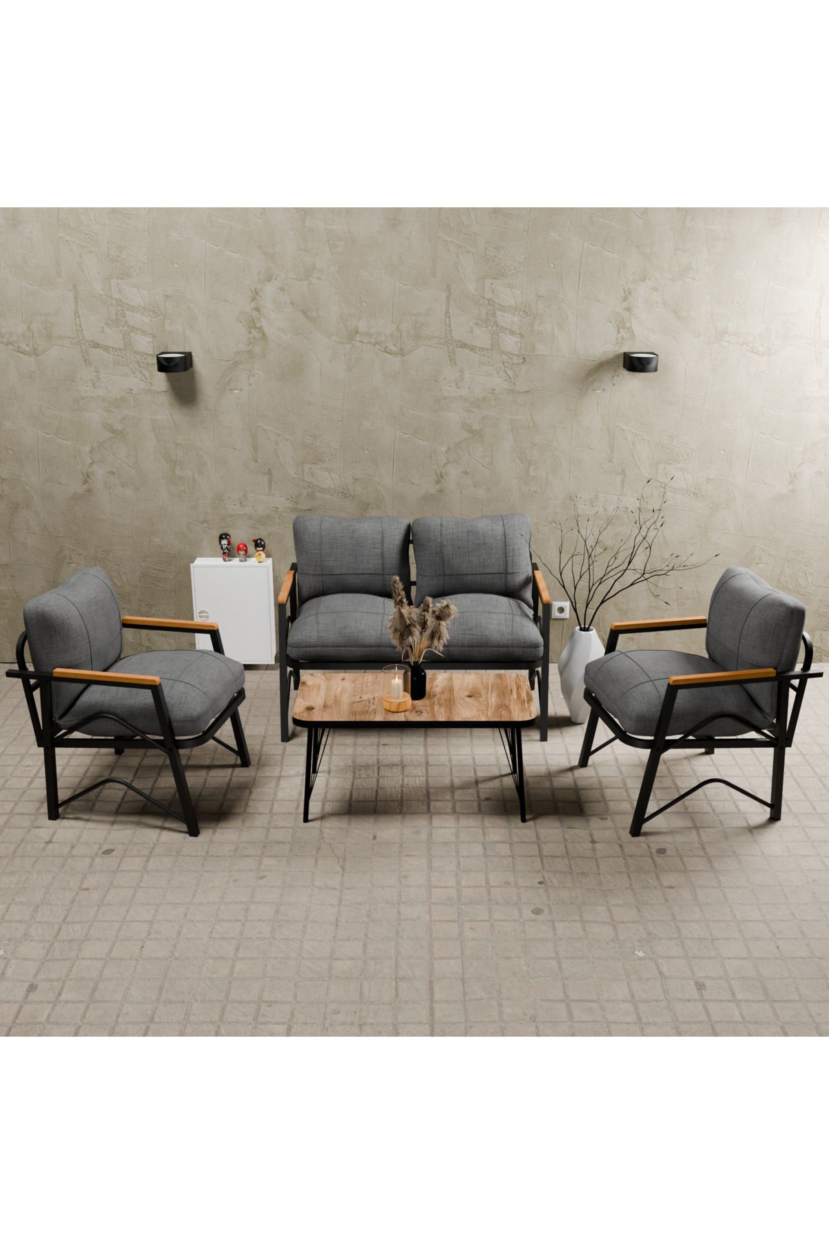 Symmetry Model, Balcony, Garden, Cafe, Metal Sofa Set, Garden Set , Tea Set, 2 1 1 Coffee Table